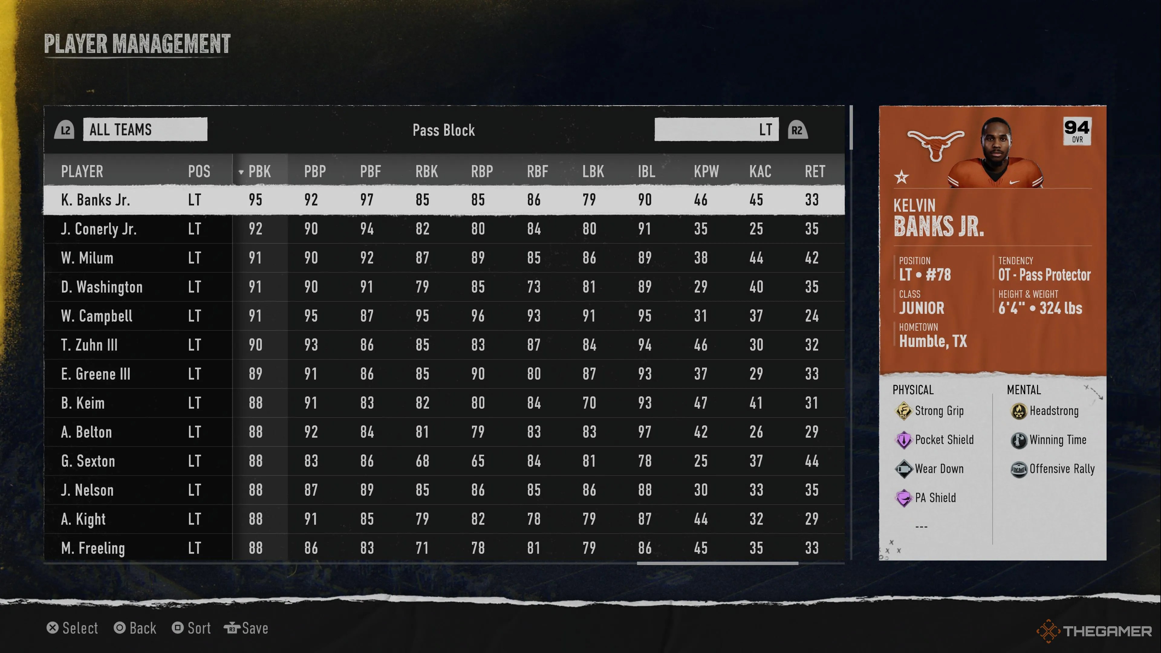 All left tackles ranked by pass block in College Football 25.