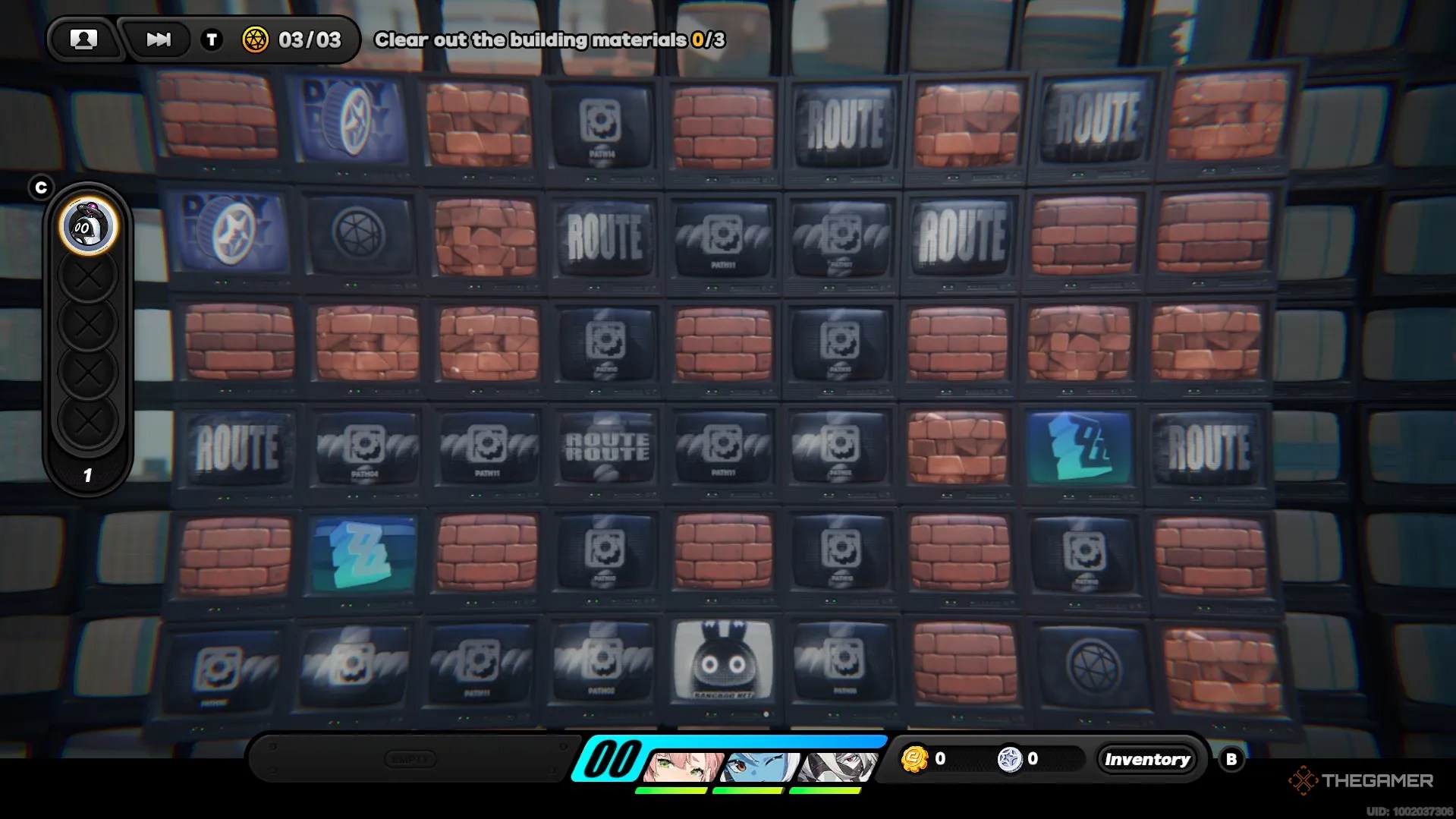 A large square with brick tiles, gear tiles, and glowing blue tiles in Zenless Zone Zero.