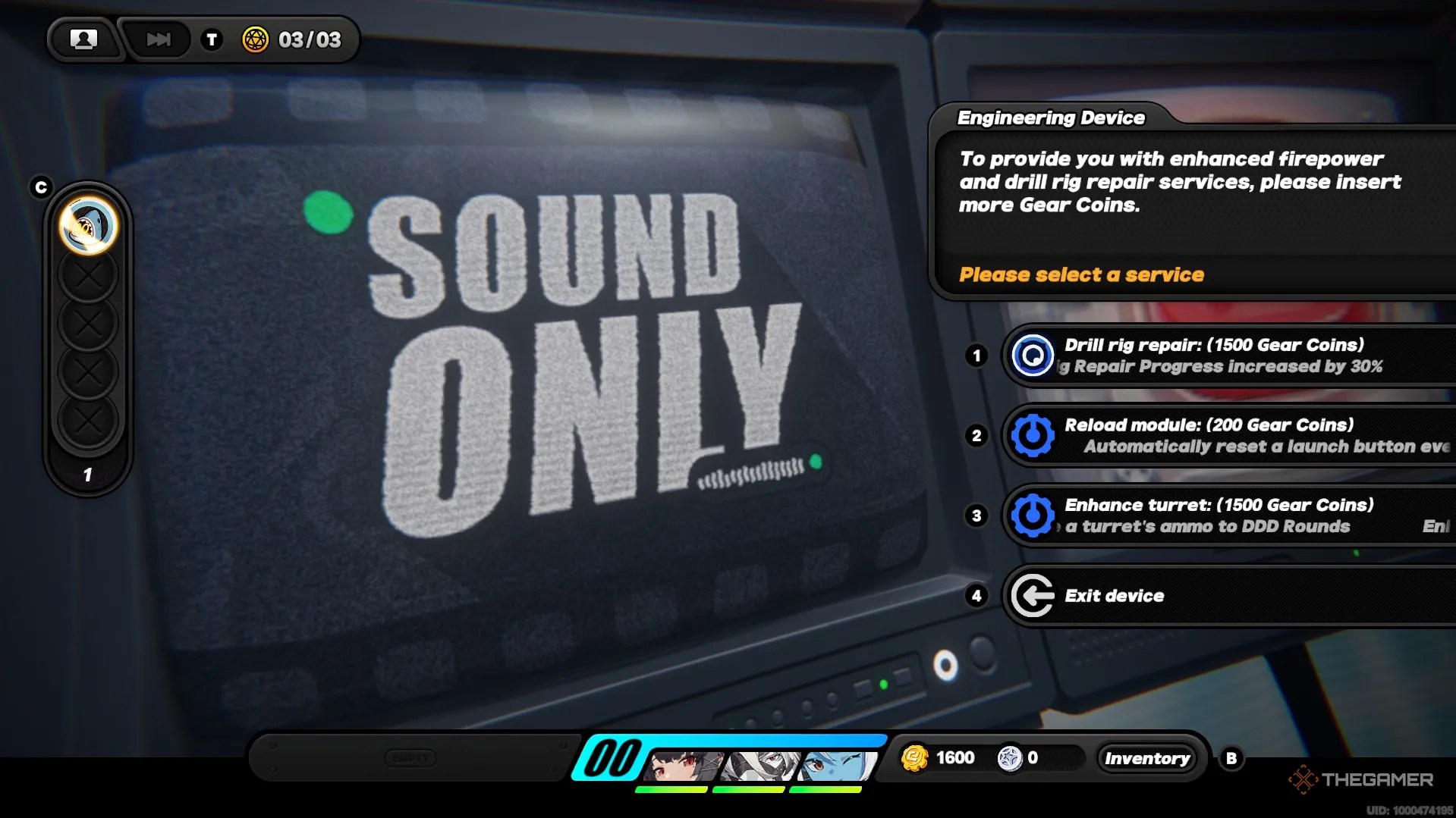 A television screen that says Sound Only with a shop menu to the right in Zenless Zone Zero.