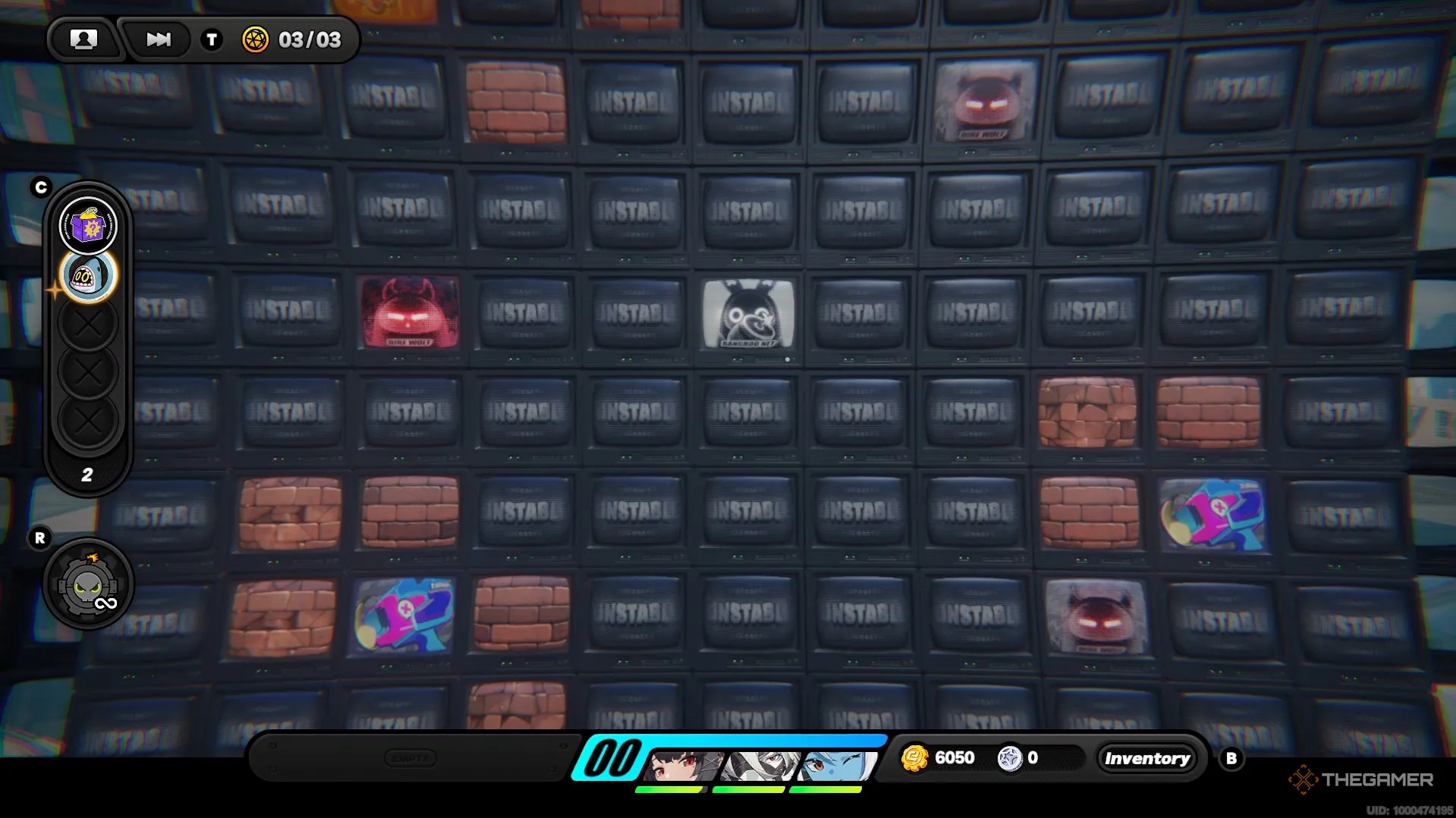 A black grid of television screens with brick and red enemy tiles in Zenless Zone Zero.