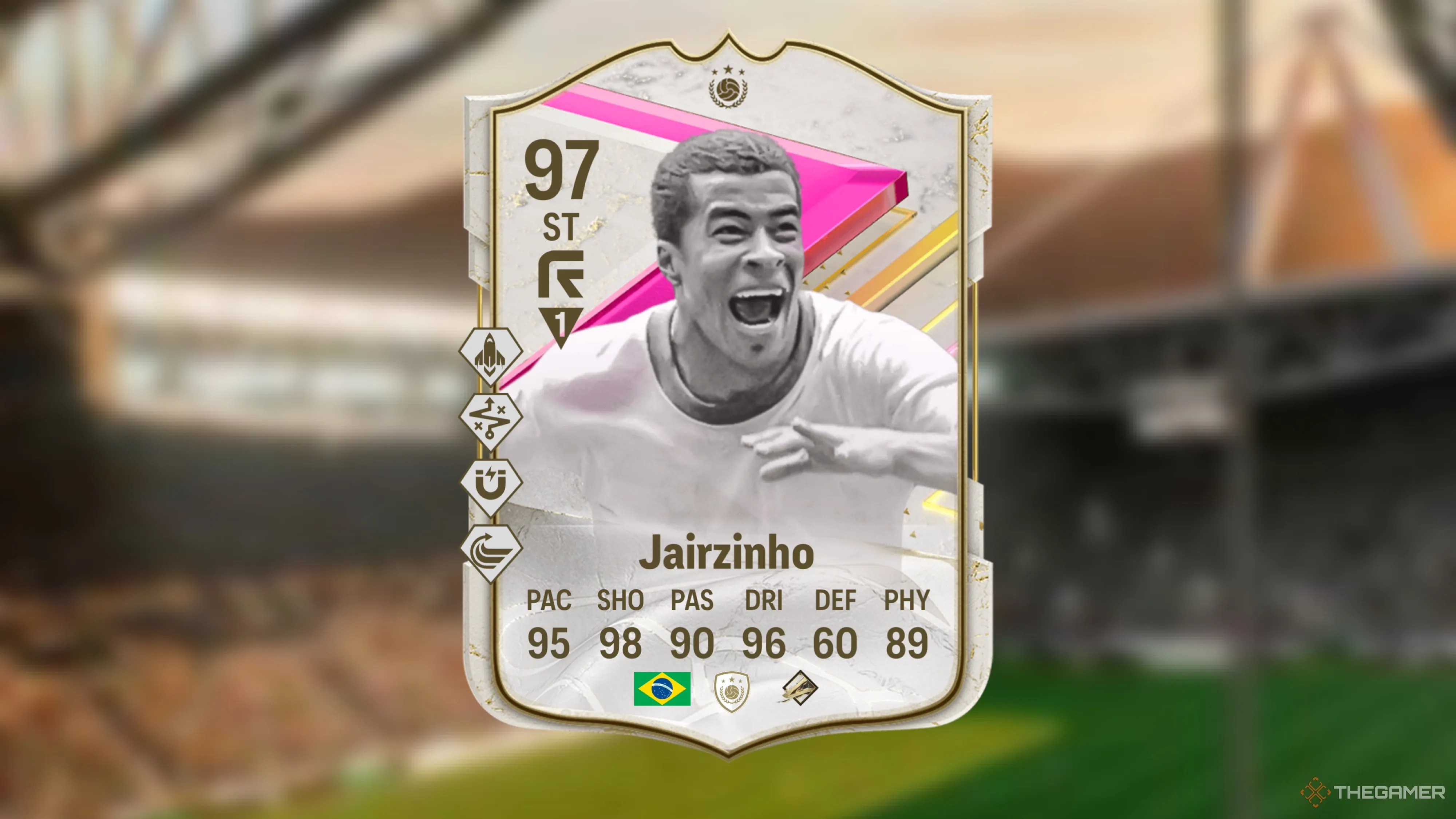Image showing Jairzinho card against a faded stadium background.
