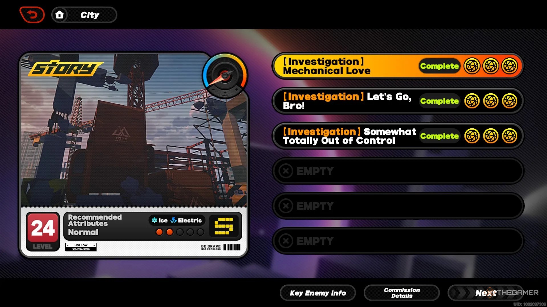 The opening page for the Mechanical Love commission in Zenless Zone Zero.