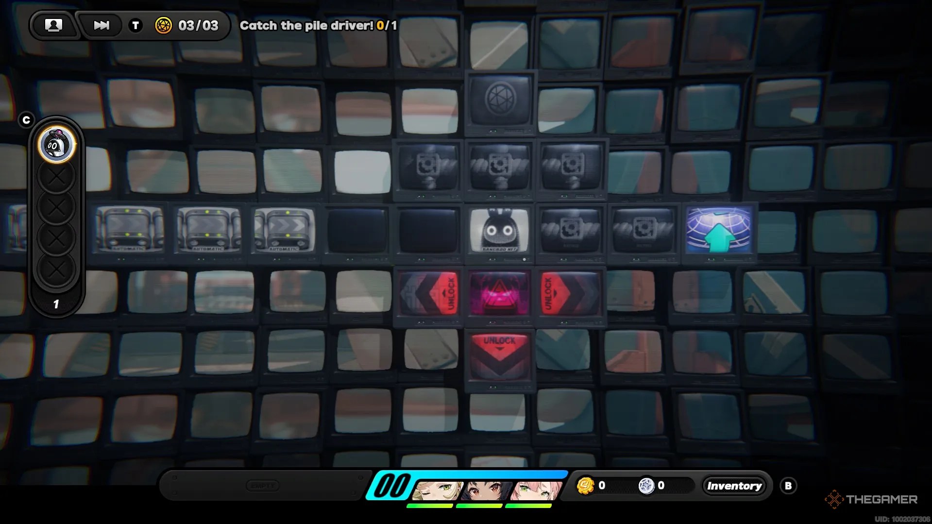 A diamond shape of television screens with a glowing red enemy tile in Zenless Zone Zero.