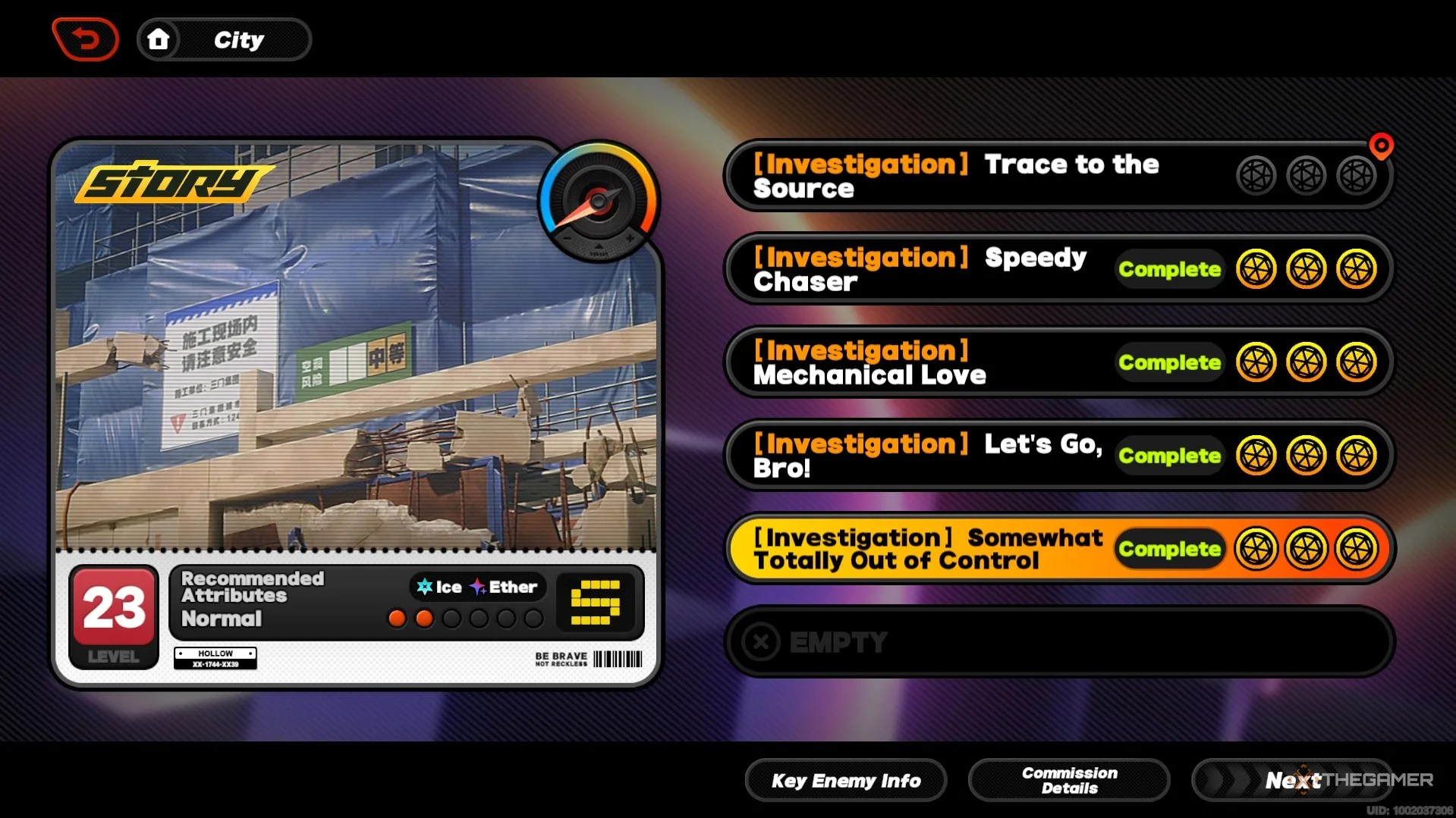 The intro page for the Somewhat Totally Out Of Control commission in Zenless Zone Zero.