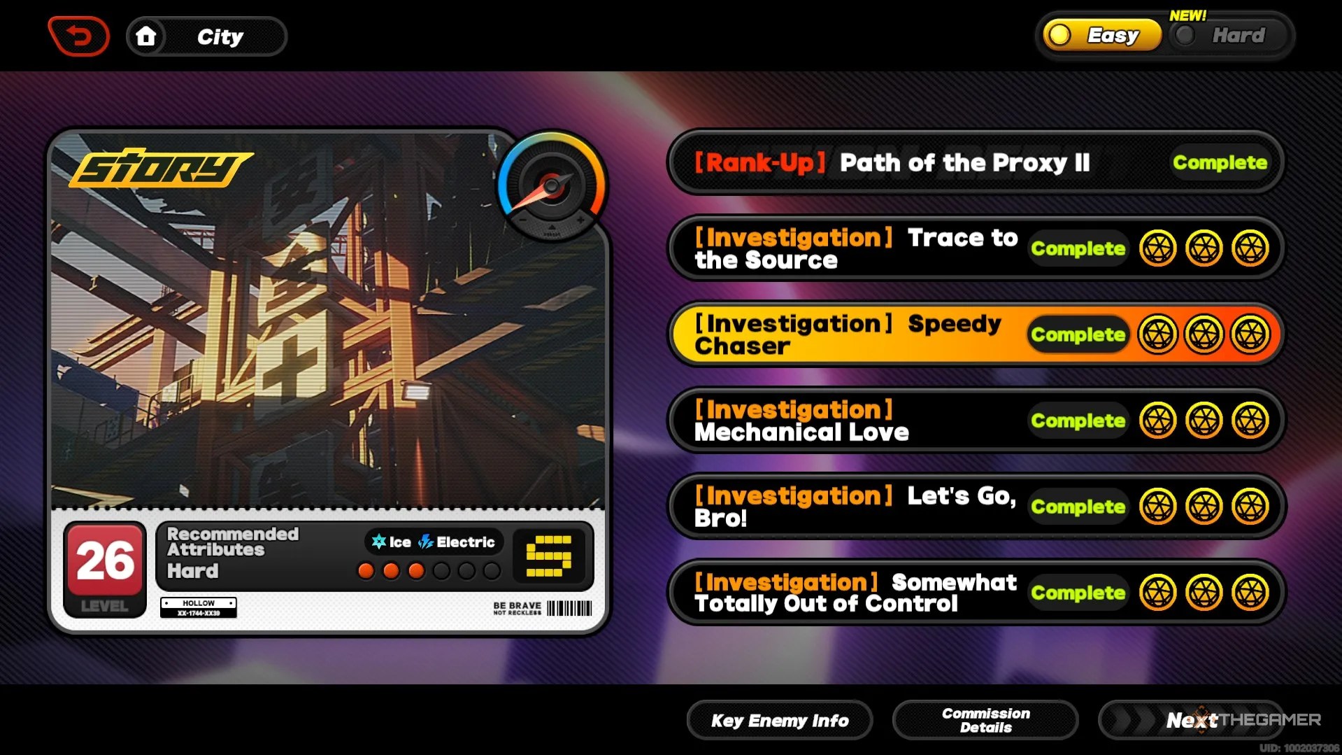 The menu page for the Speedy Chaser commission in Zenless Zone Zero.