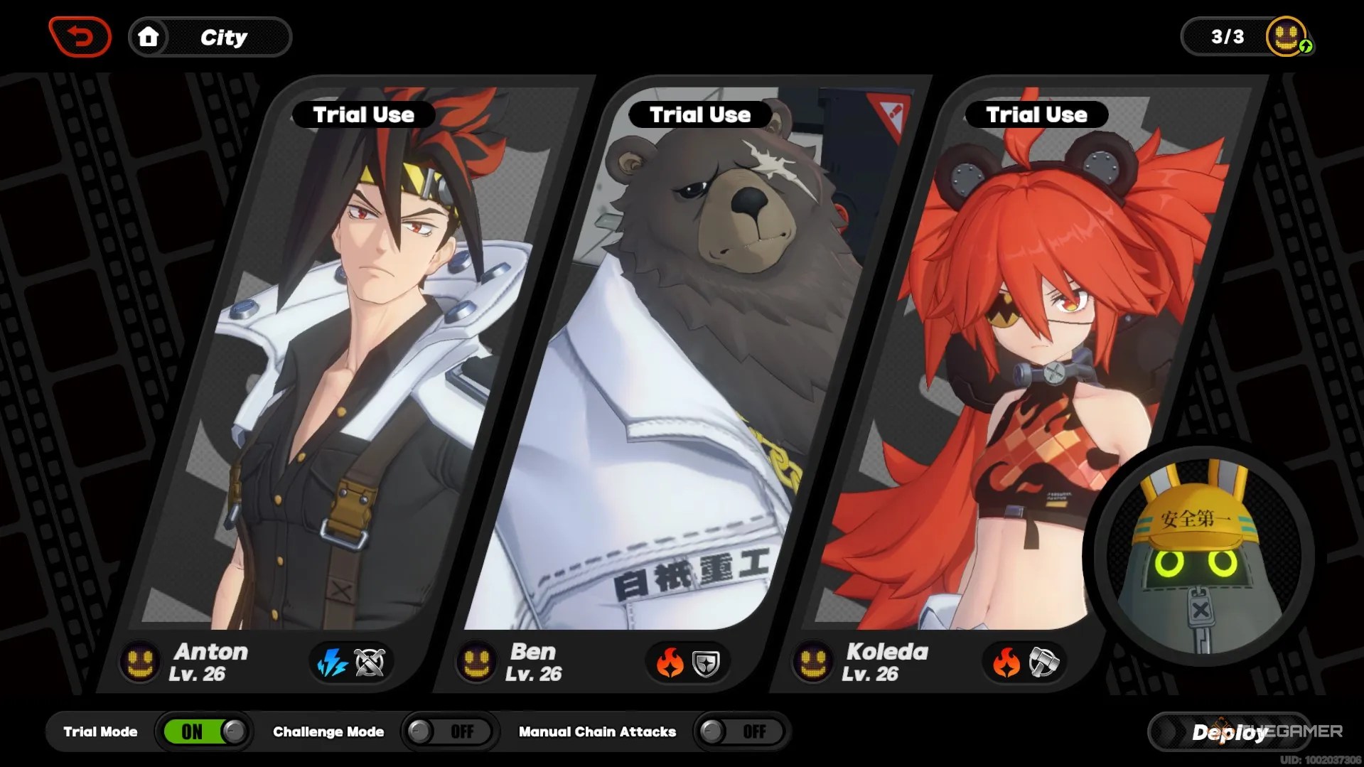 Anton, Ben Bigger and Koleda on a loading screen in Zenless Zone Zero.