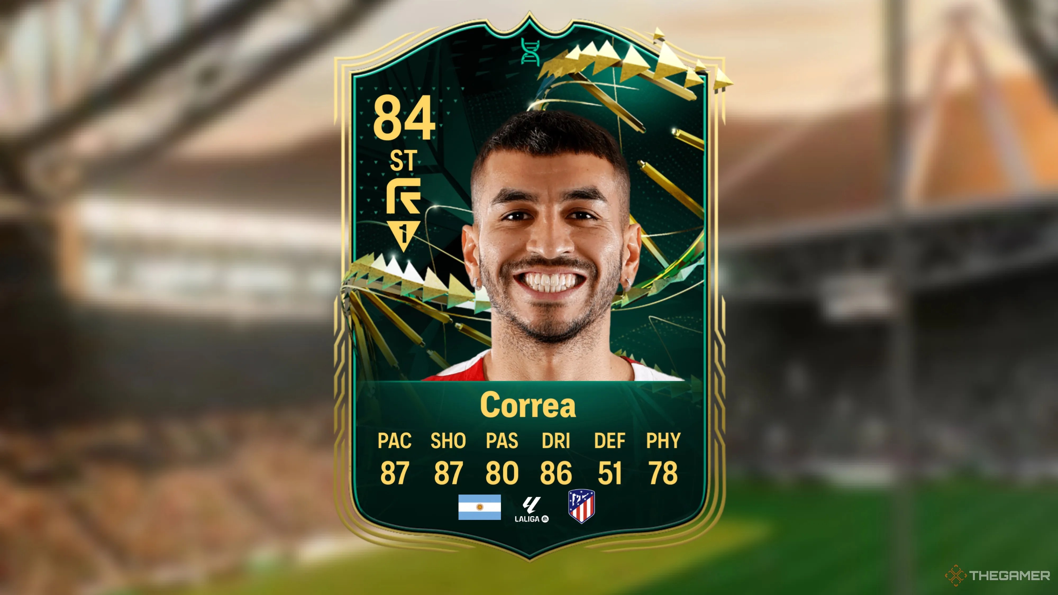 Image showing Correa card against a faded stadium background.