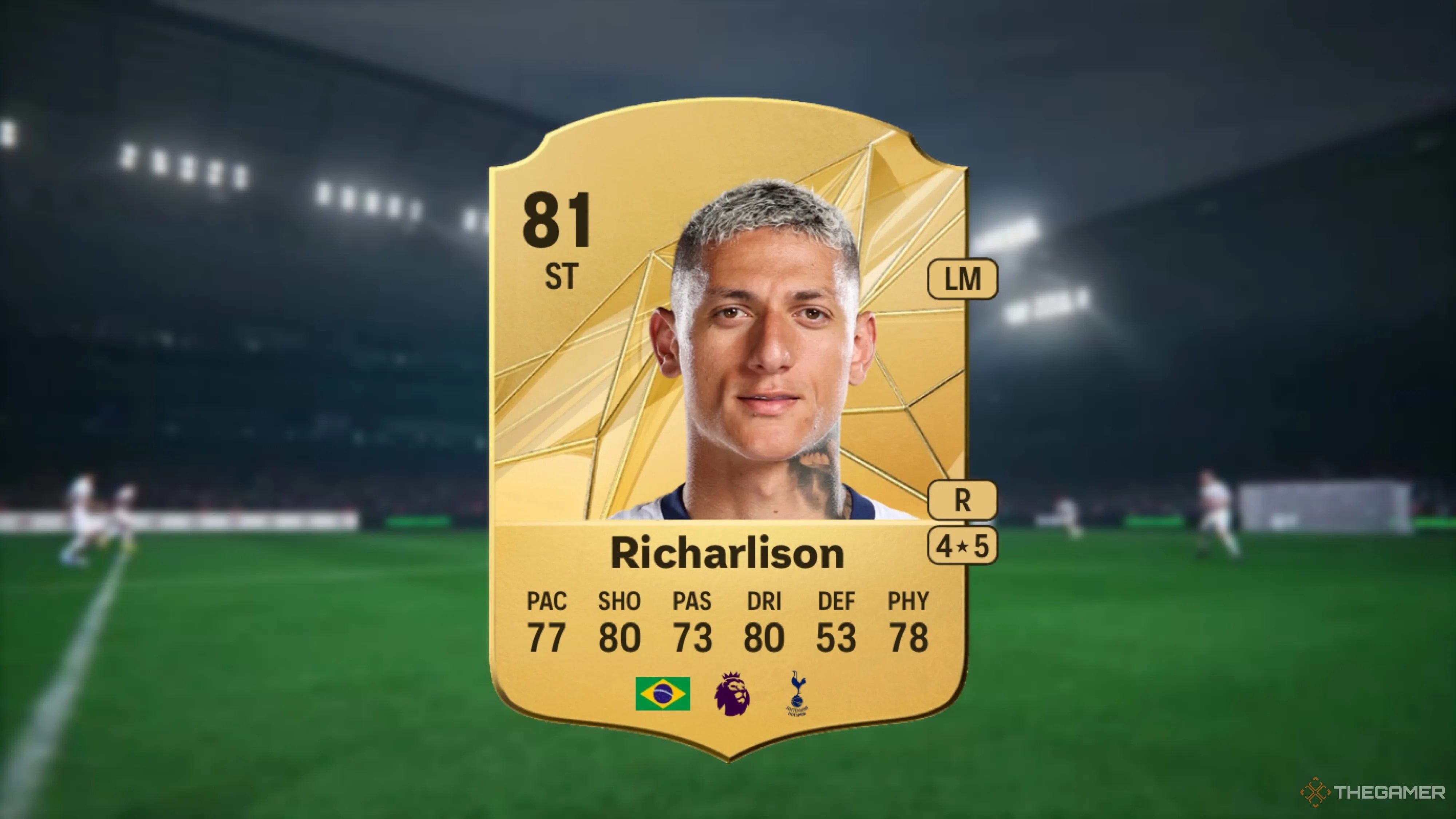 Image showing Richarlison card against a faded stadium background.