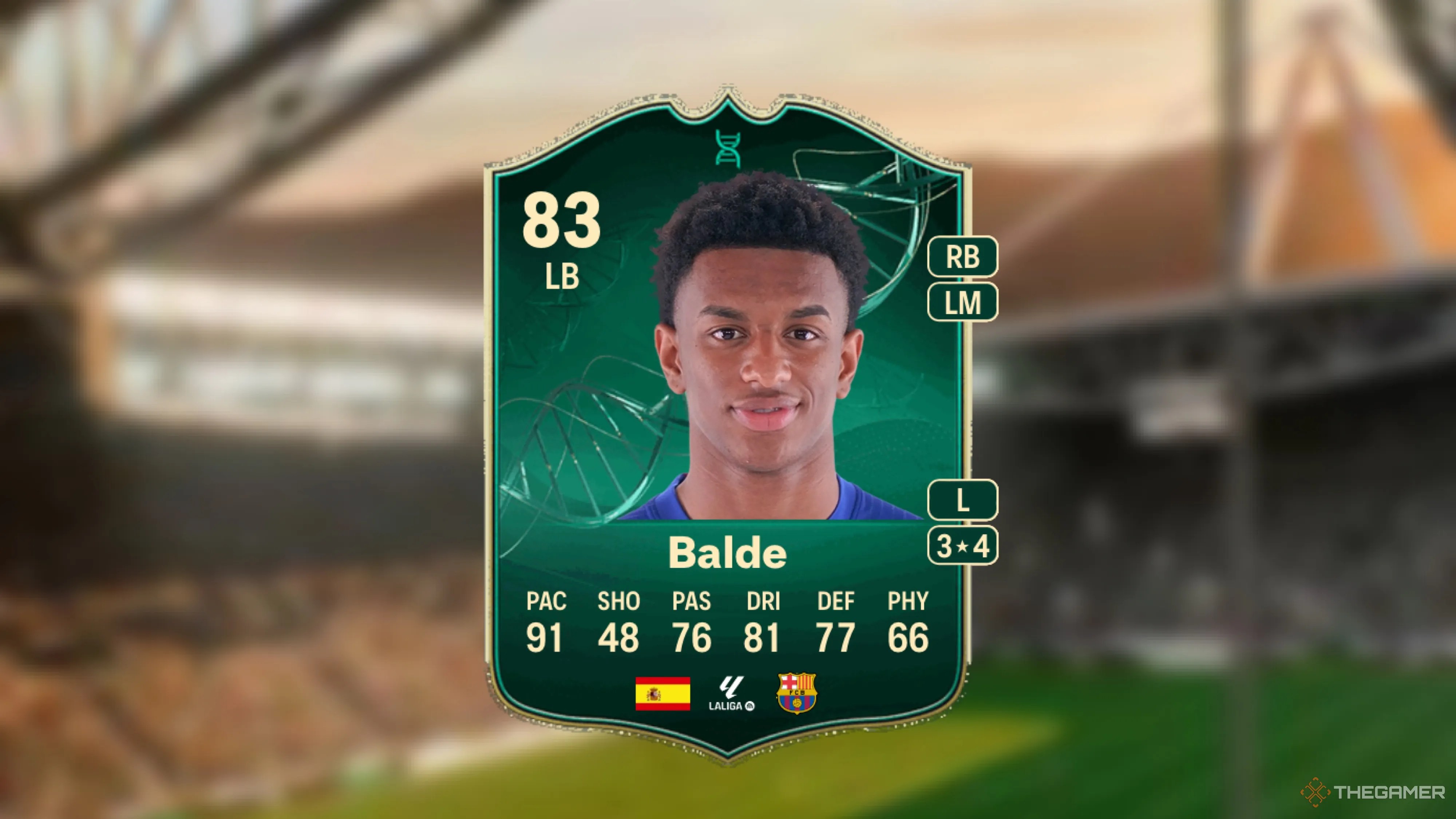 Image showing Balde card against a faded stadium background.