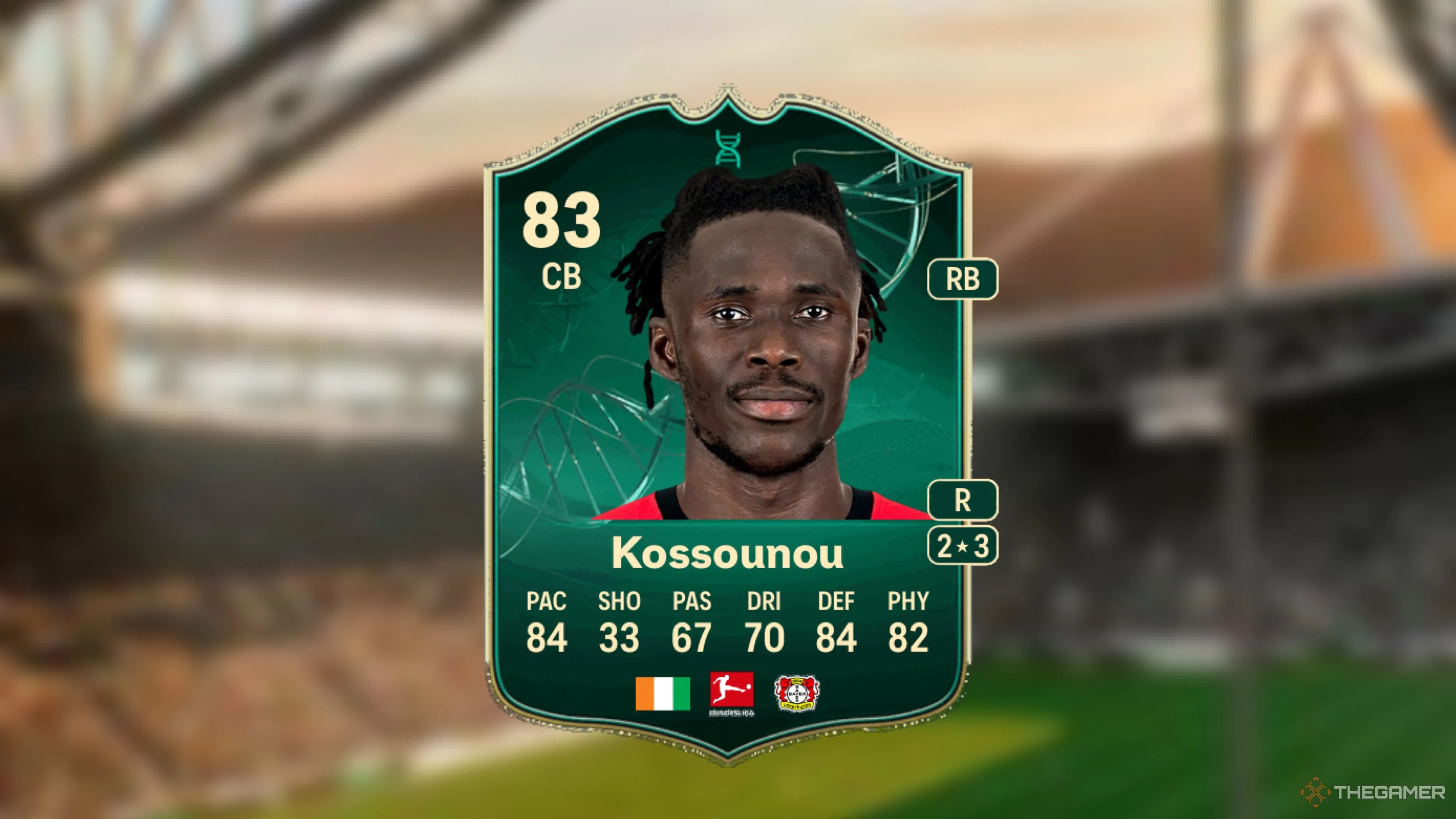 Image showing Kossounou card against a faded stadium background.