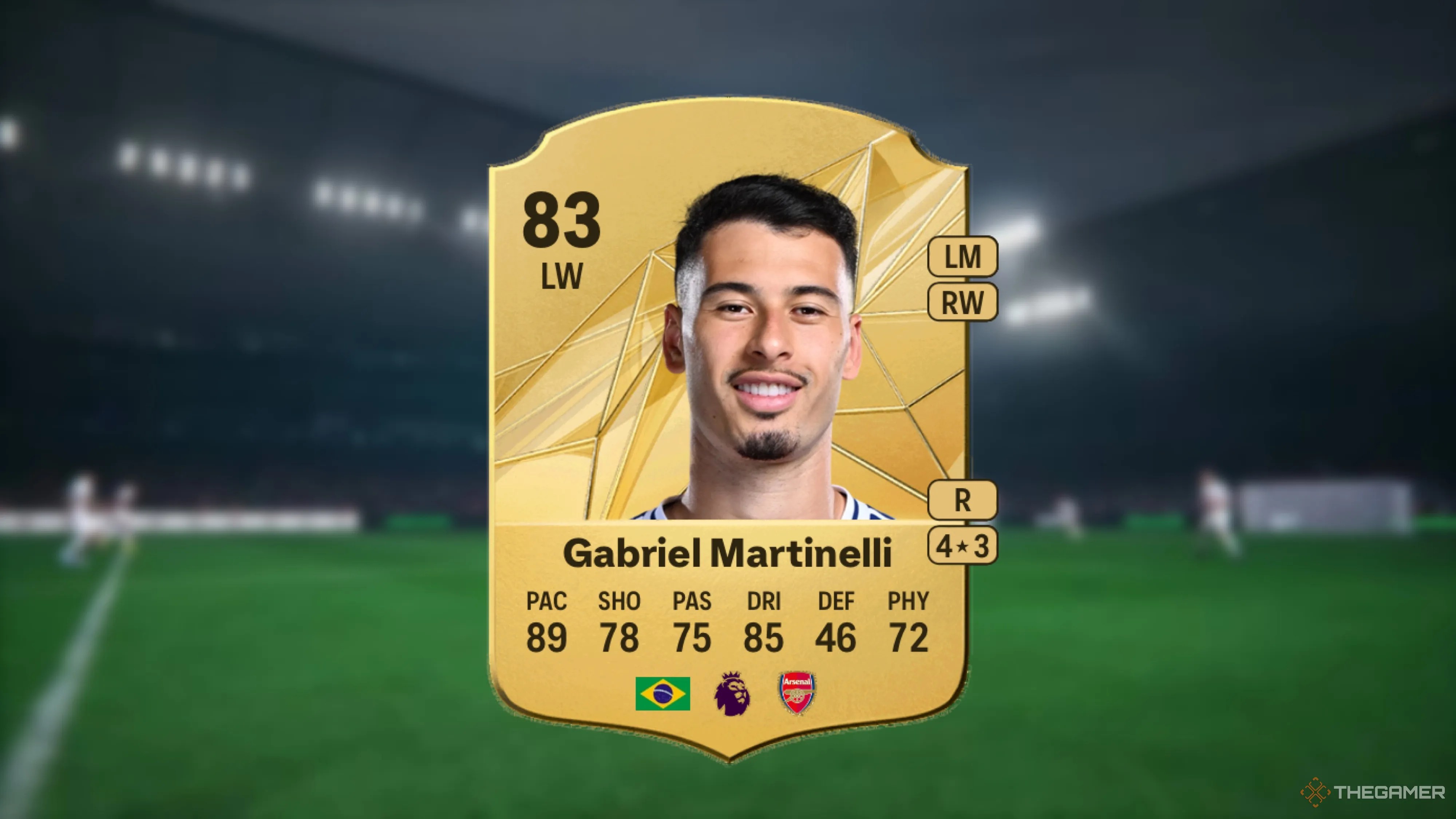Image showing Martinelli card against a faded stadium background.