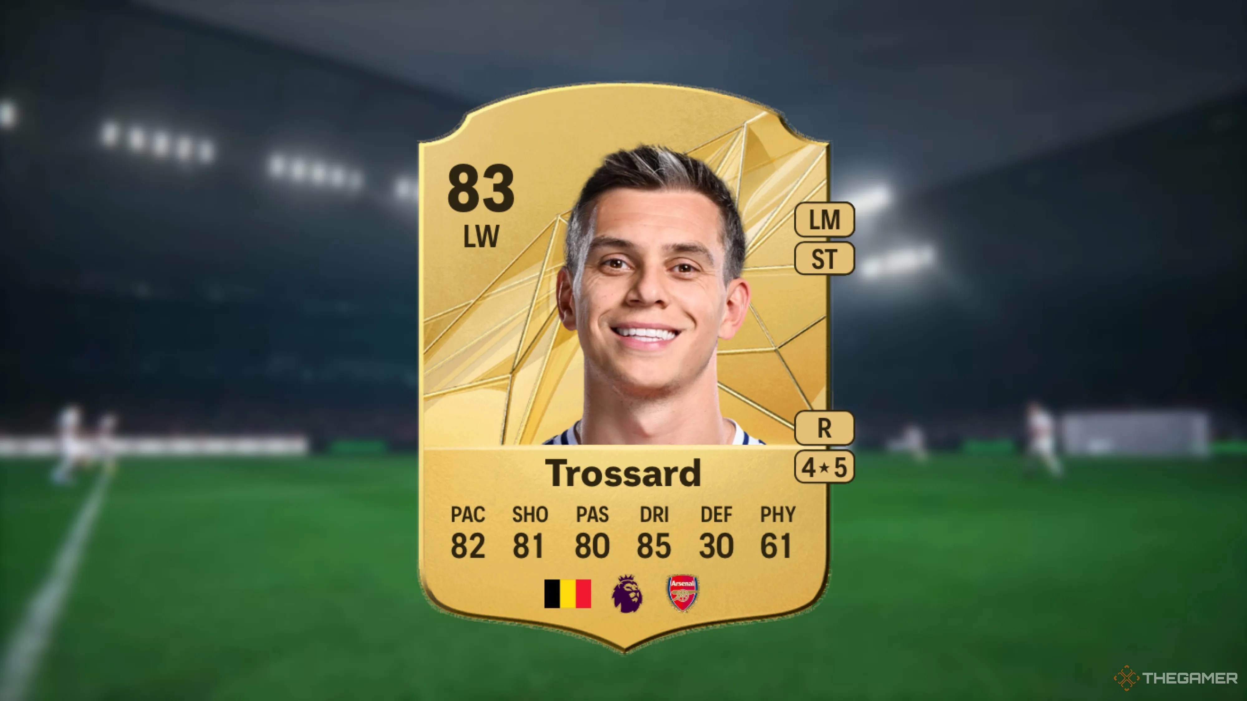 Image showing Trossard card against a faded stadium background.