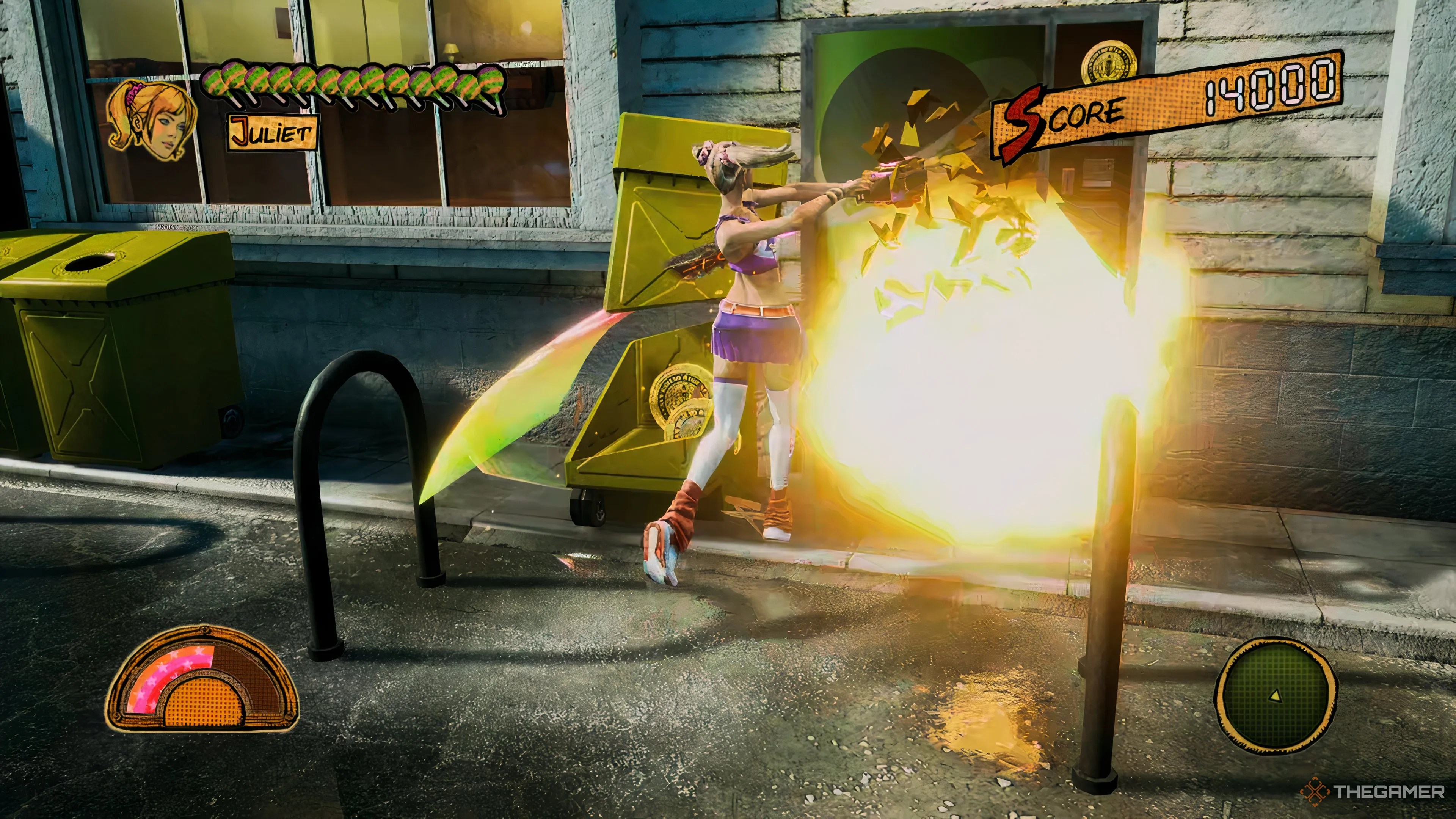 Juliet destroying a vending machine in Lollipop Chainsaw RePop.