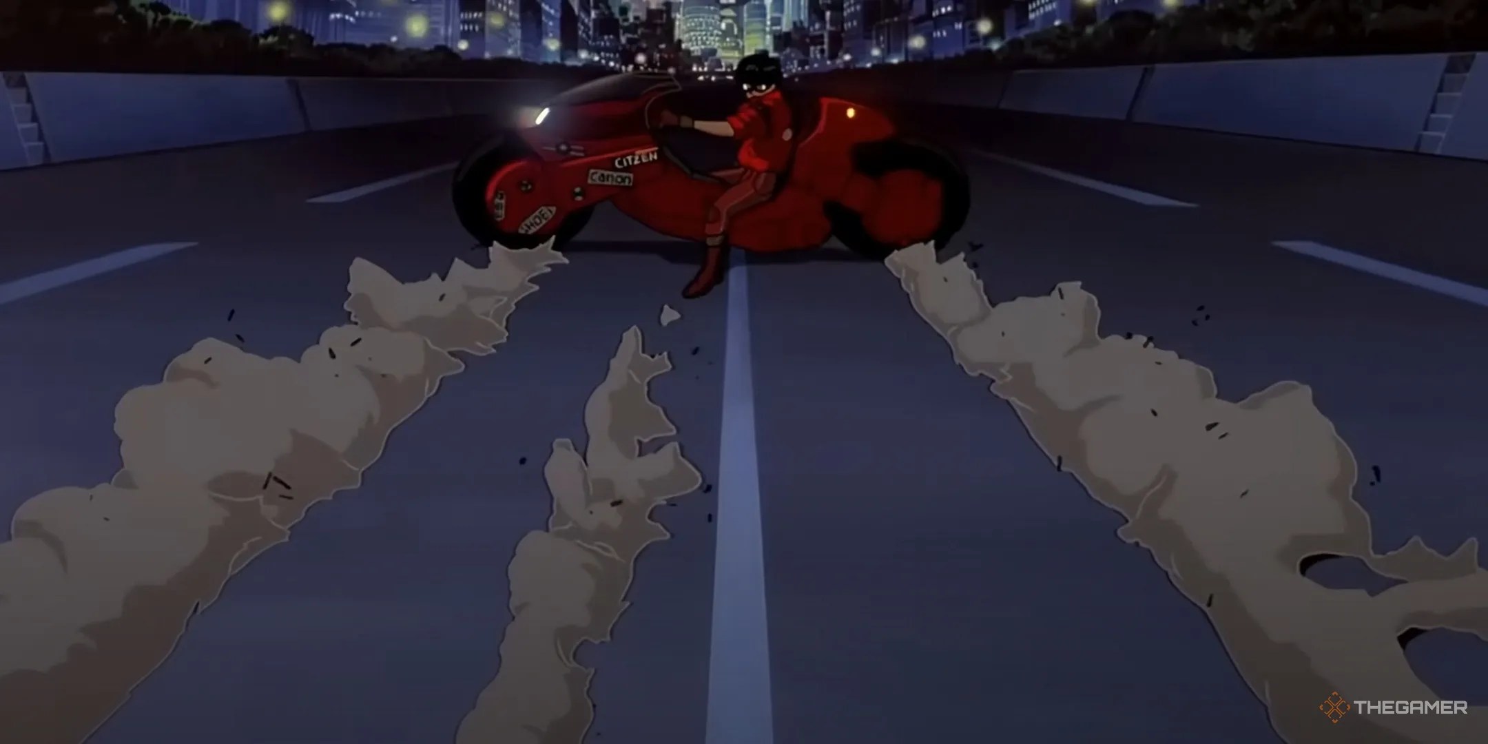 The famous motorcycle slide from the anime film Akira.