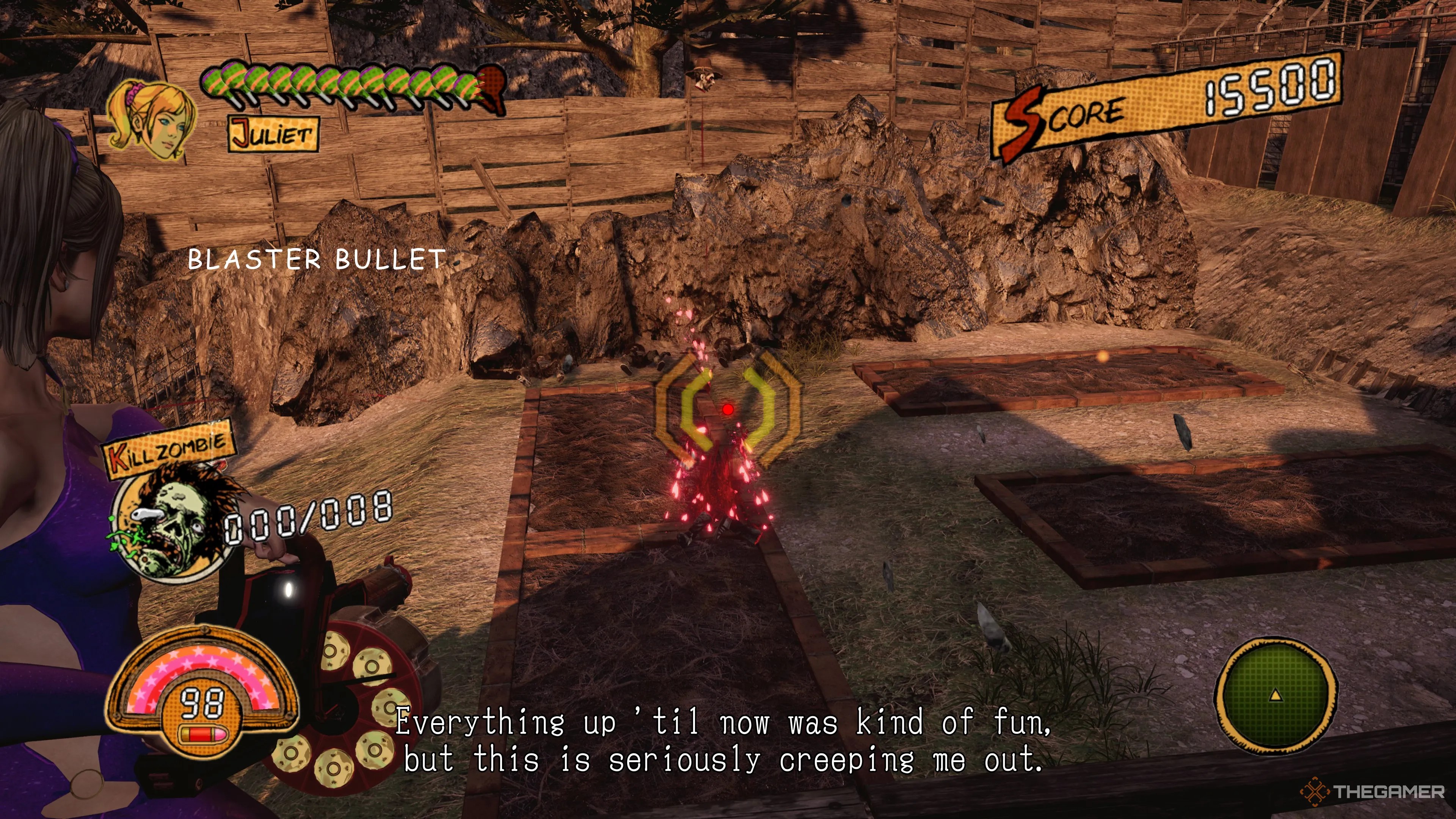Using the Chainsaw Blaster to kill zombies in Stage 3 of Lollipop Chainsaw RePop.