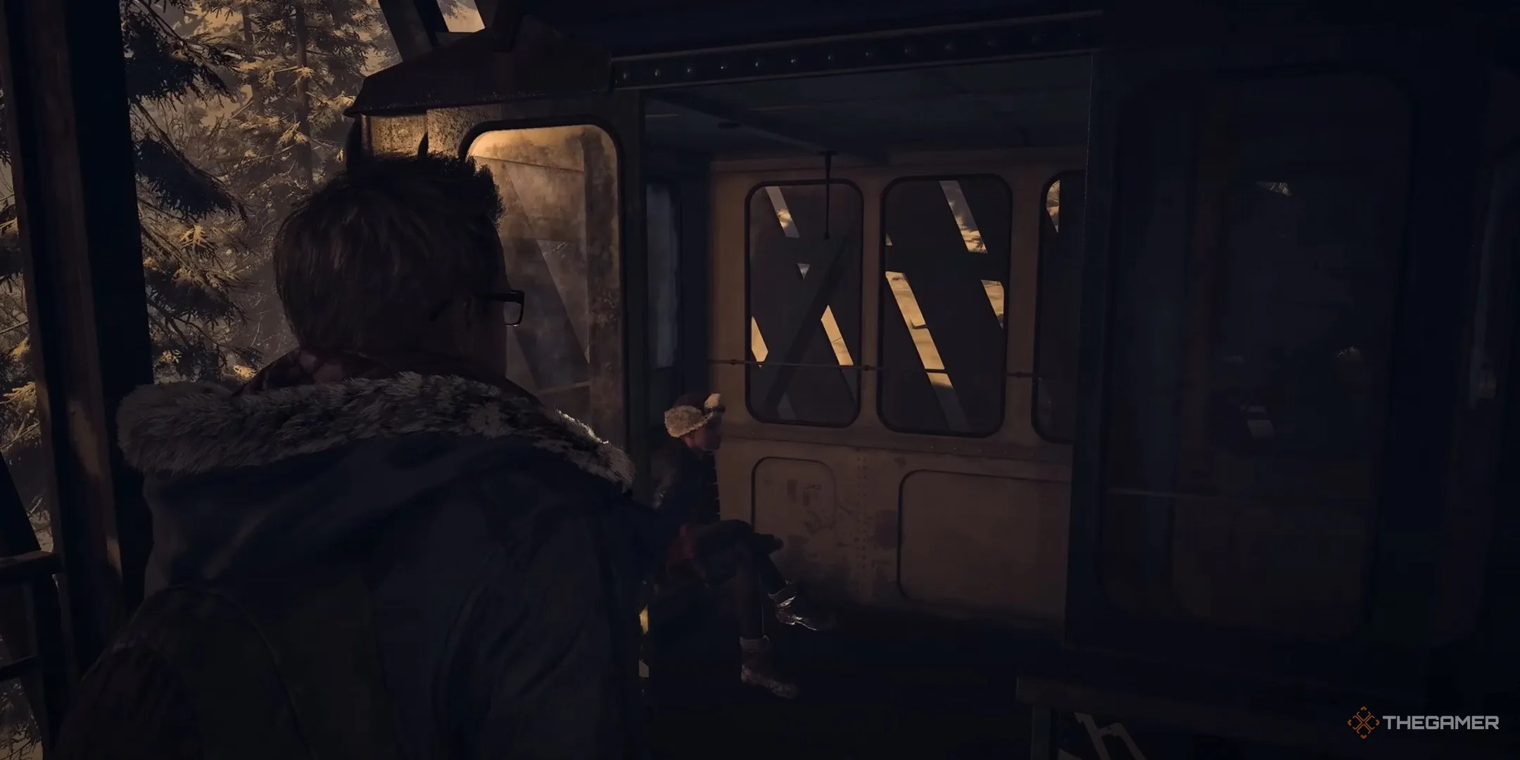 An over the shoulder view of Chris in the Until Dawn Remake.