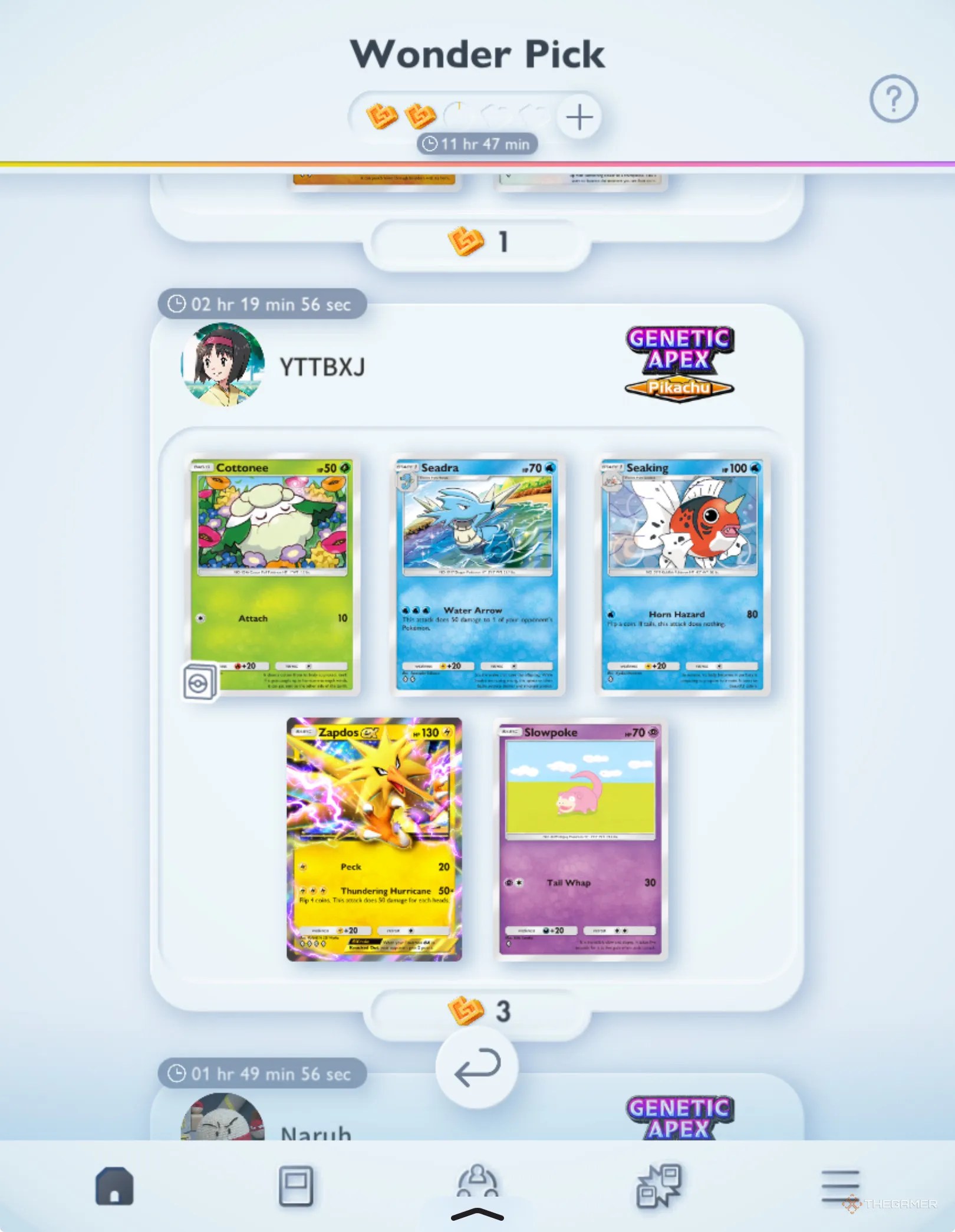 The Wonder Pick menu is shown in Pokemon TCG Pocket.