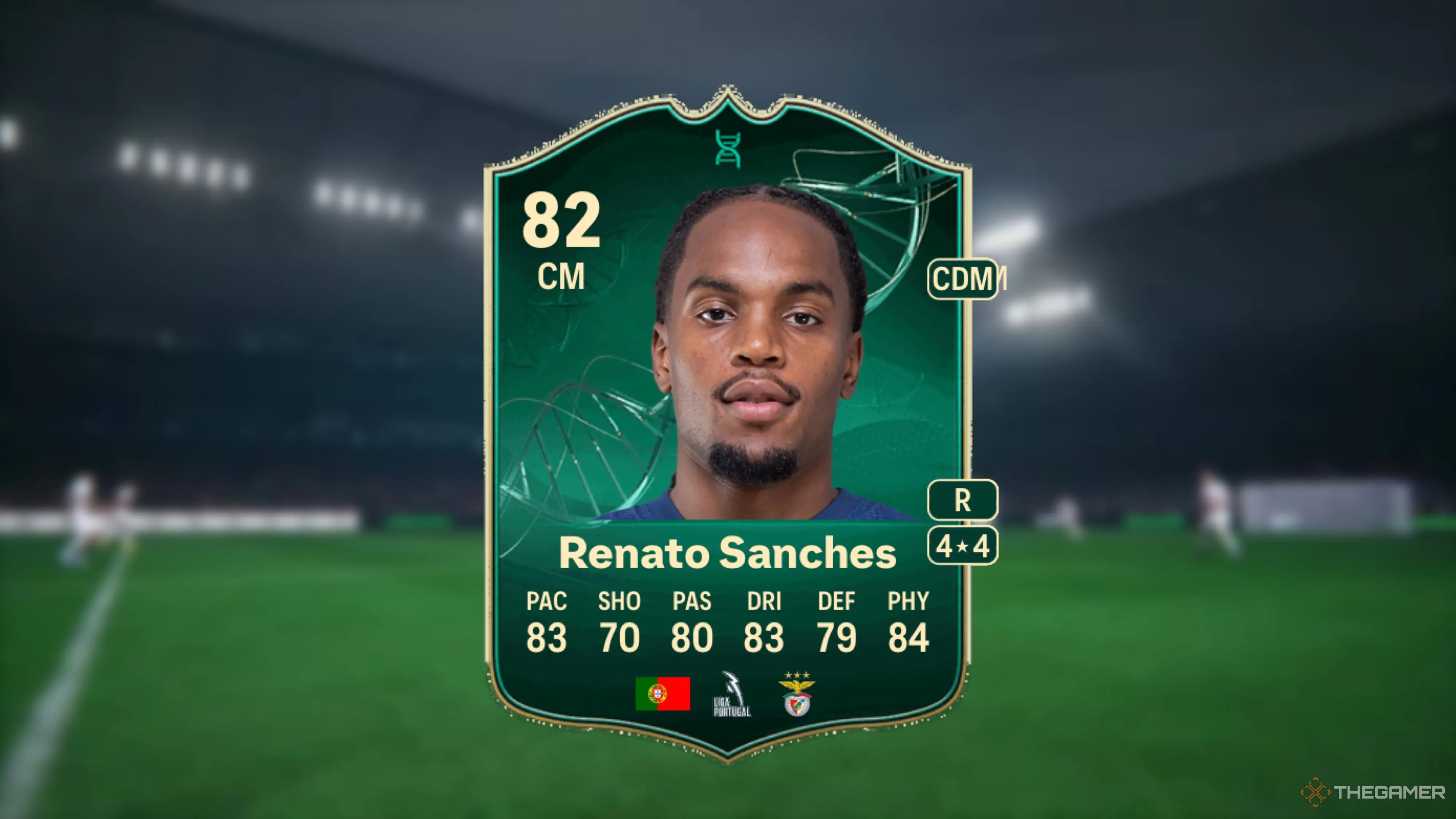 Image showing Sanches card against a faded stadium background.
