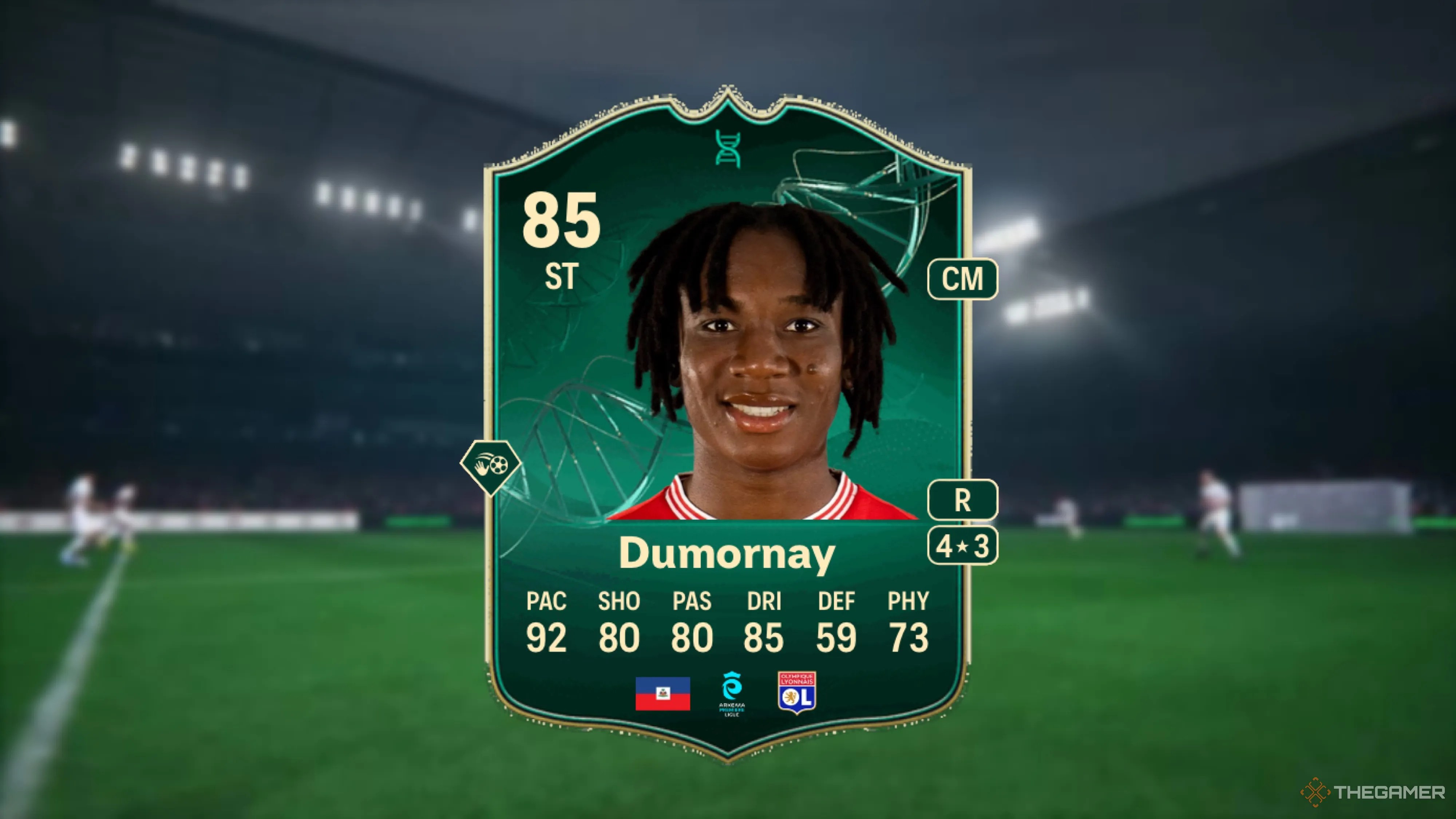 Image showing Dumornay card against a faded stadium background.
