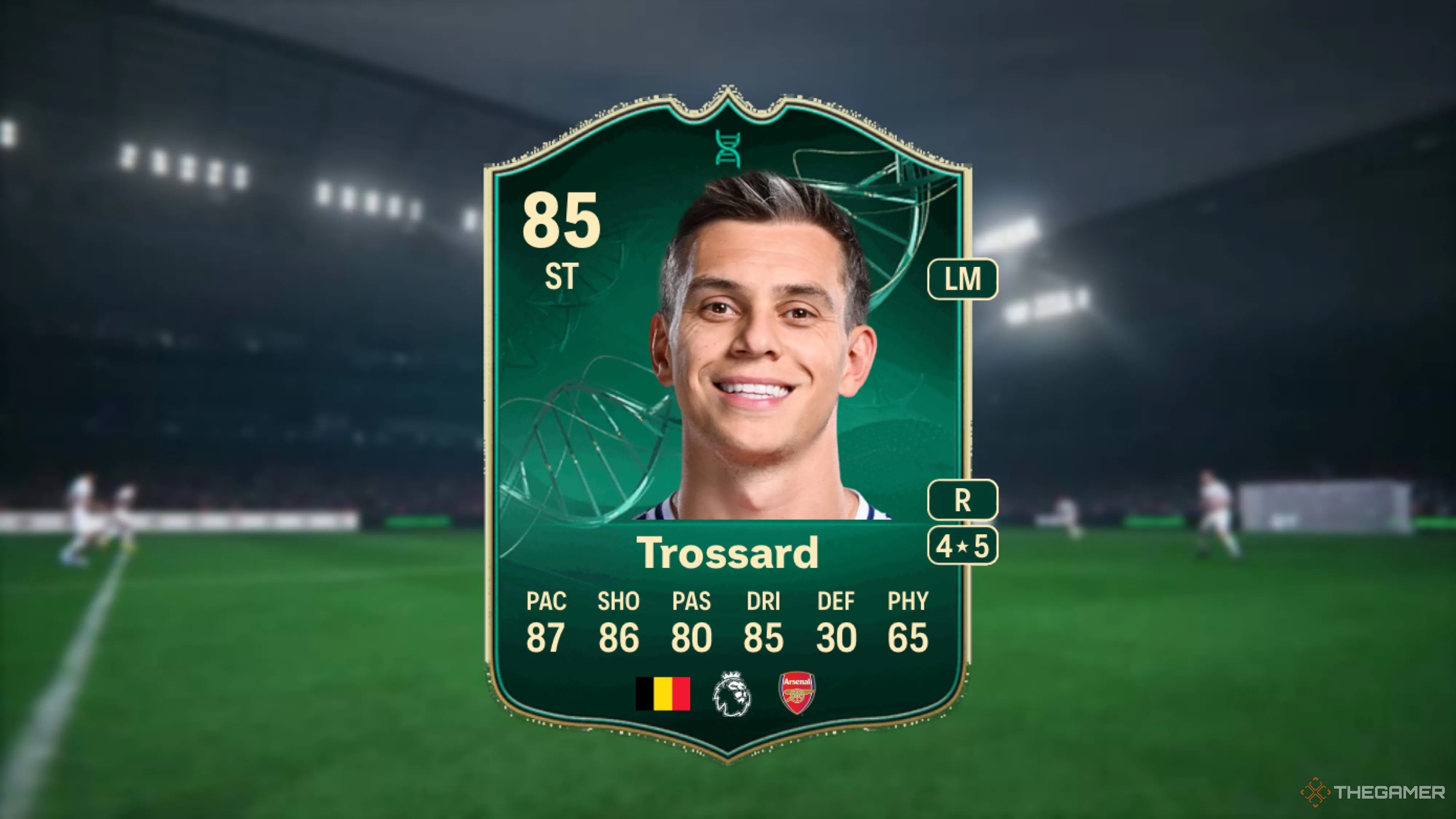 Image showing Trossard card against a faded stadium background.