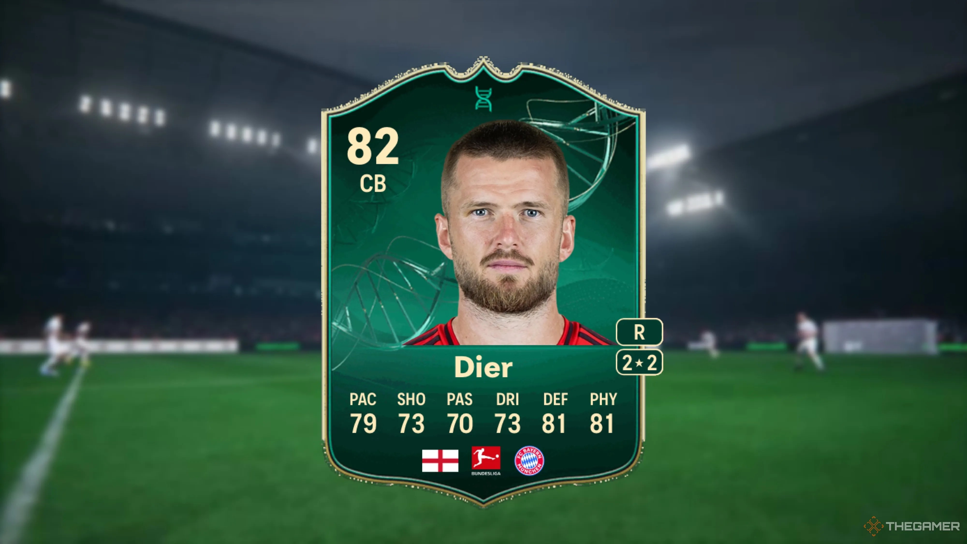 Image showing Dier card against a faded stadium background.