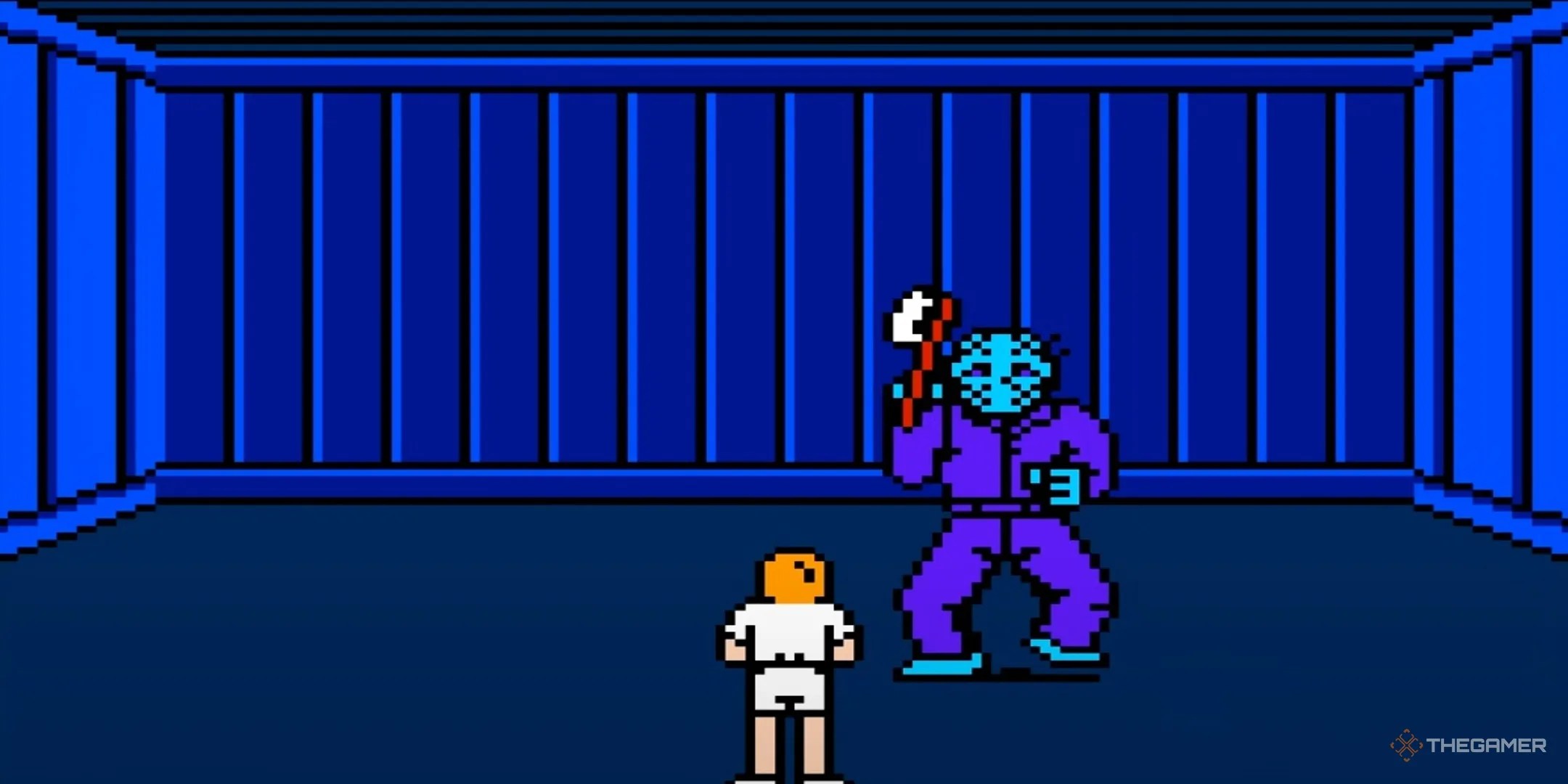The player fighting Jason in Friday the 13th on NES.