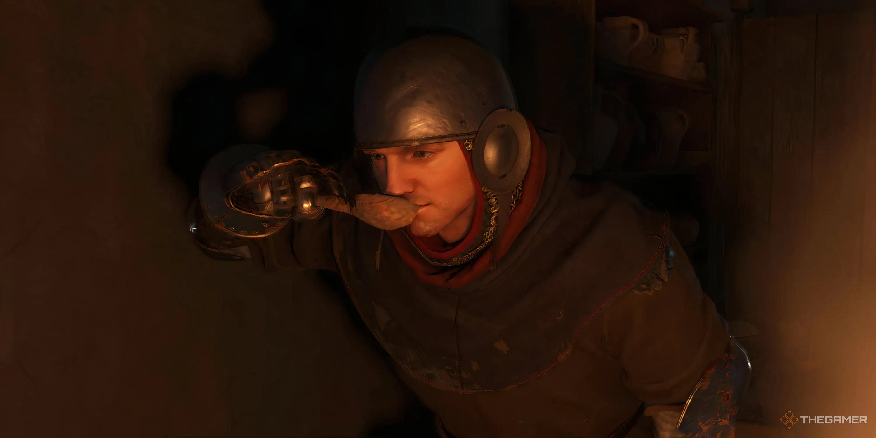 Henry eating some cooked food in Kingdom Come: Deliverance 2.