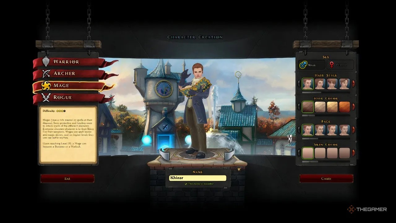 Royal Quest Online Mage class selection screen.