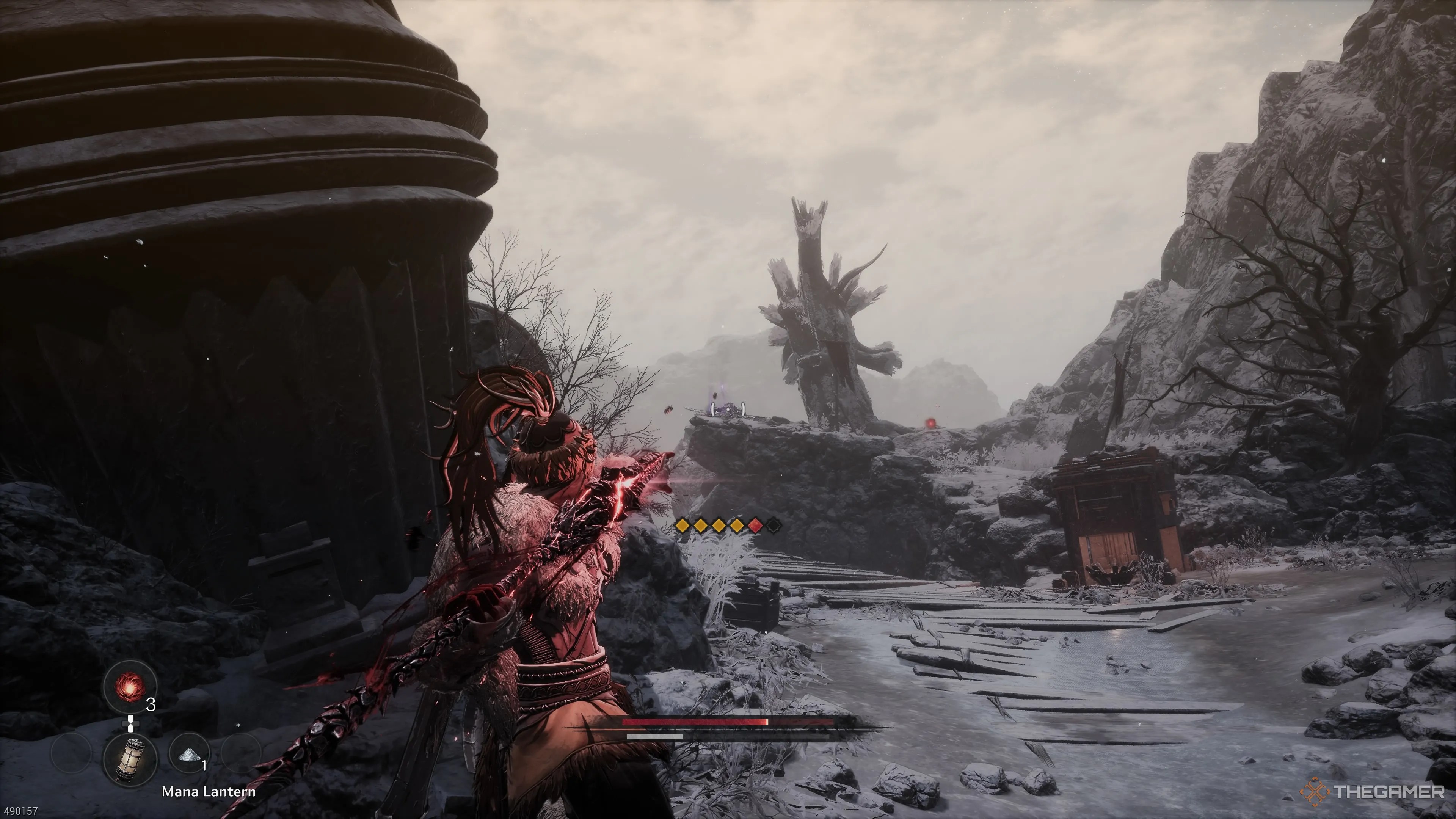 Hitting an undead archer with a javelin in The First Berserker Khazan.