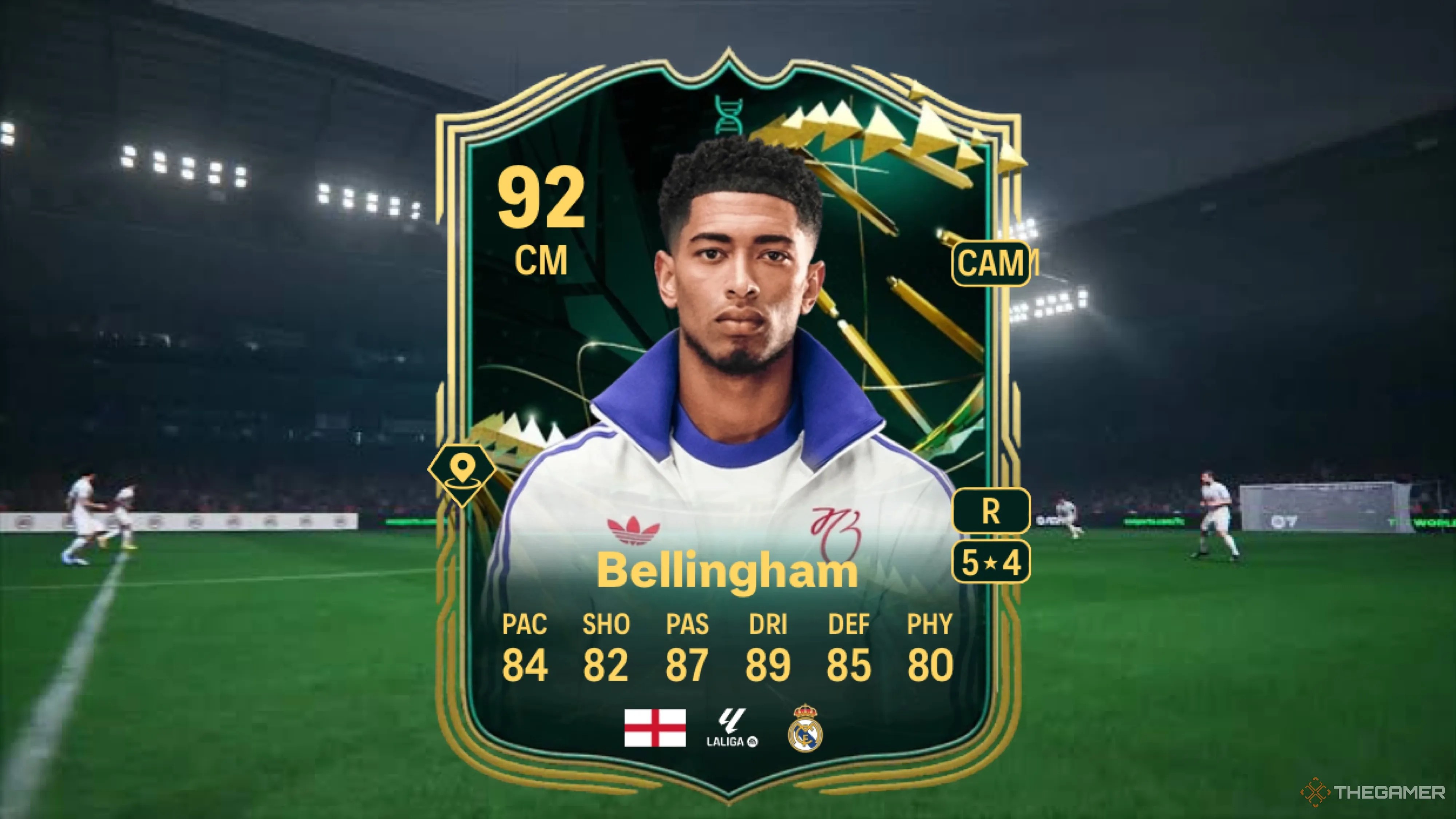 Image showing Bellingham card against a faded pitch background.