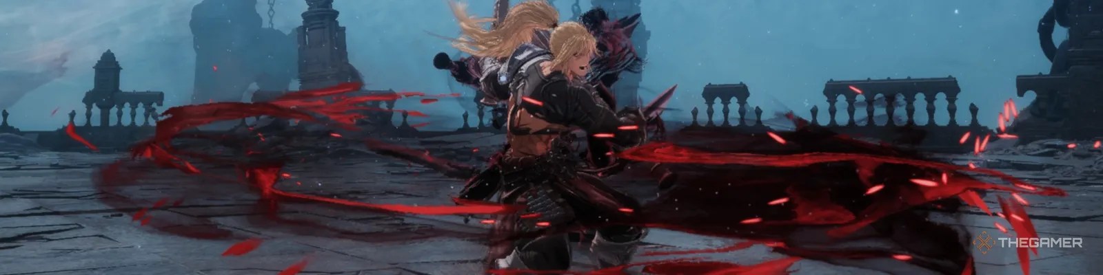 Performing the The Dual Wield Ruthless Attack in The First Berserker Khazan.