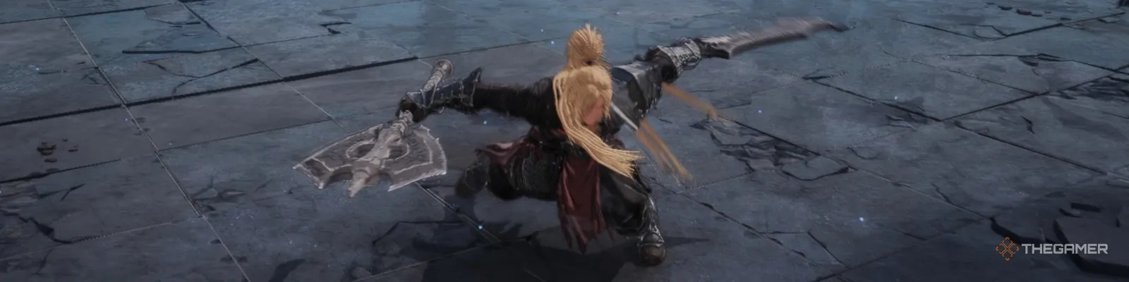 Performing the The Dual Wield Swift Attack in The First Berserker Khazan.