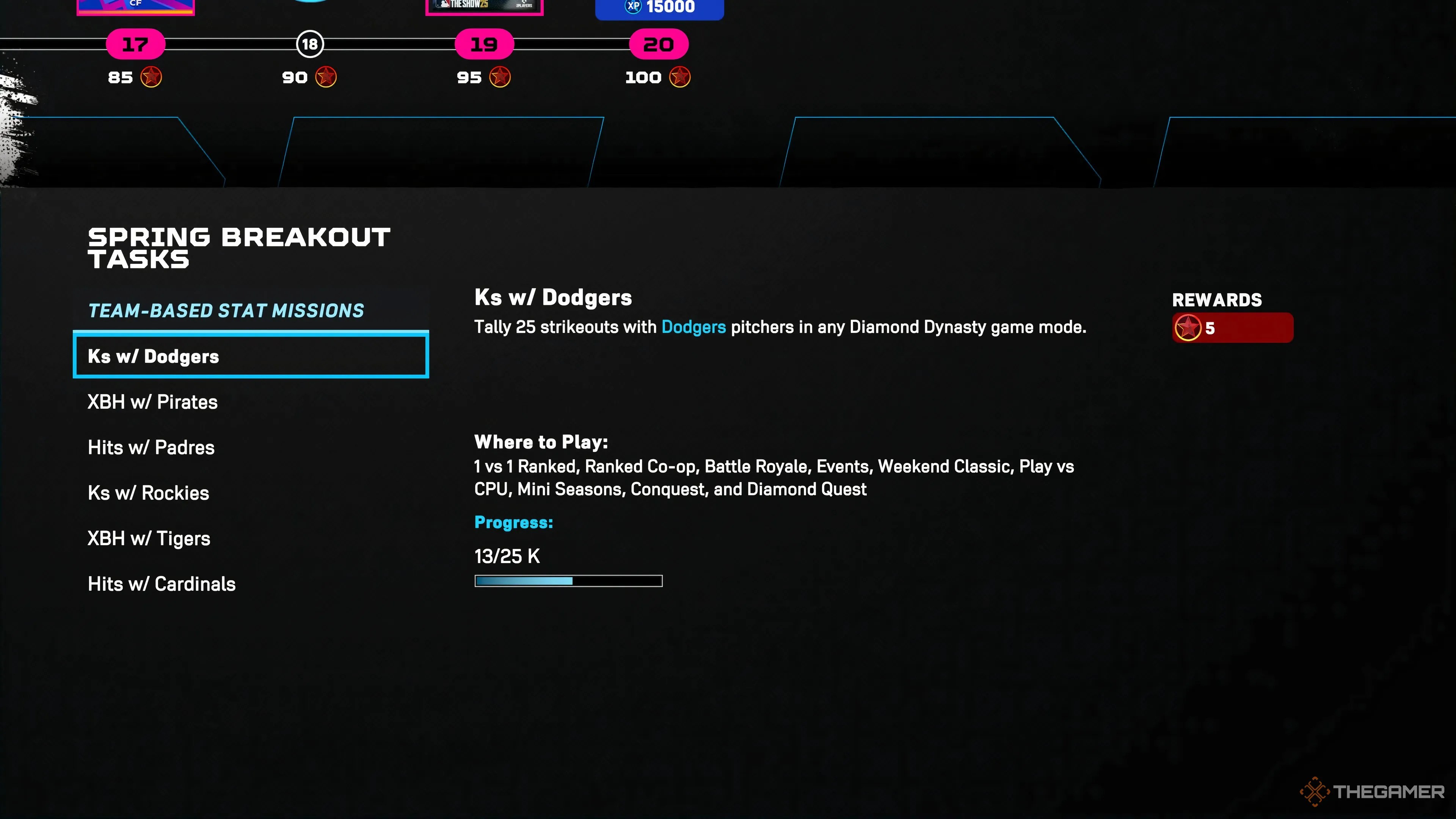 The stat missions tab in the Spring Breakout Program in MLB The Show 25.