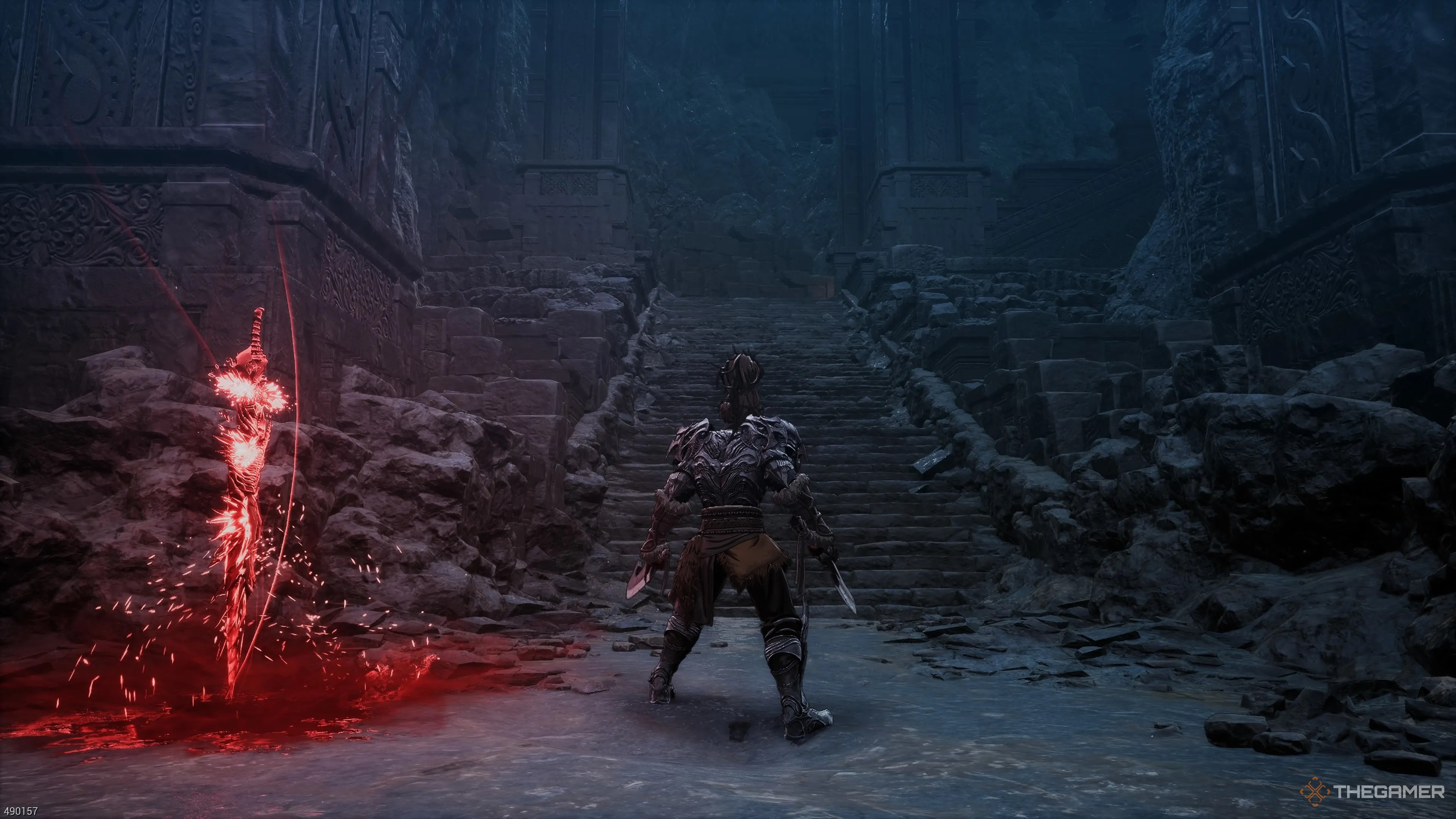 The steps to the forgotten temple in The First Berserker Khazan.
