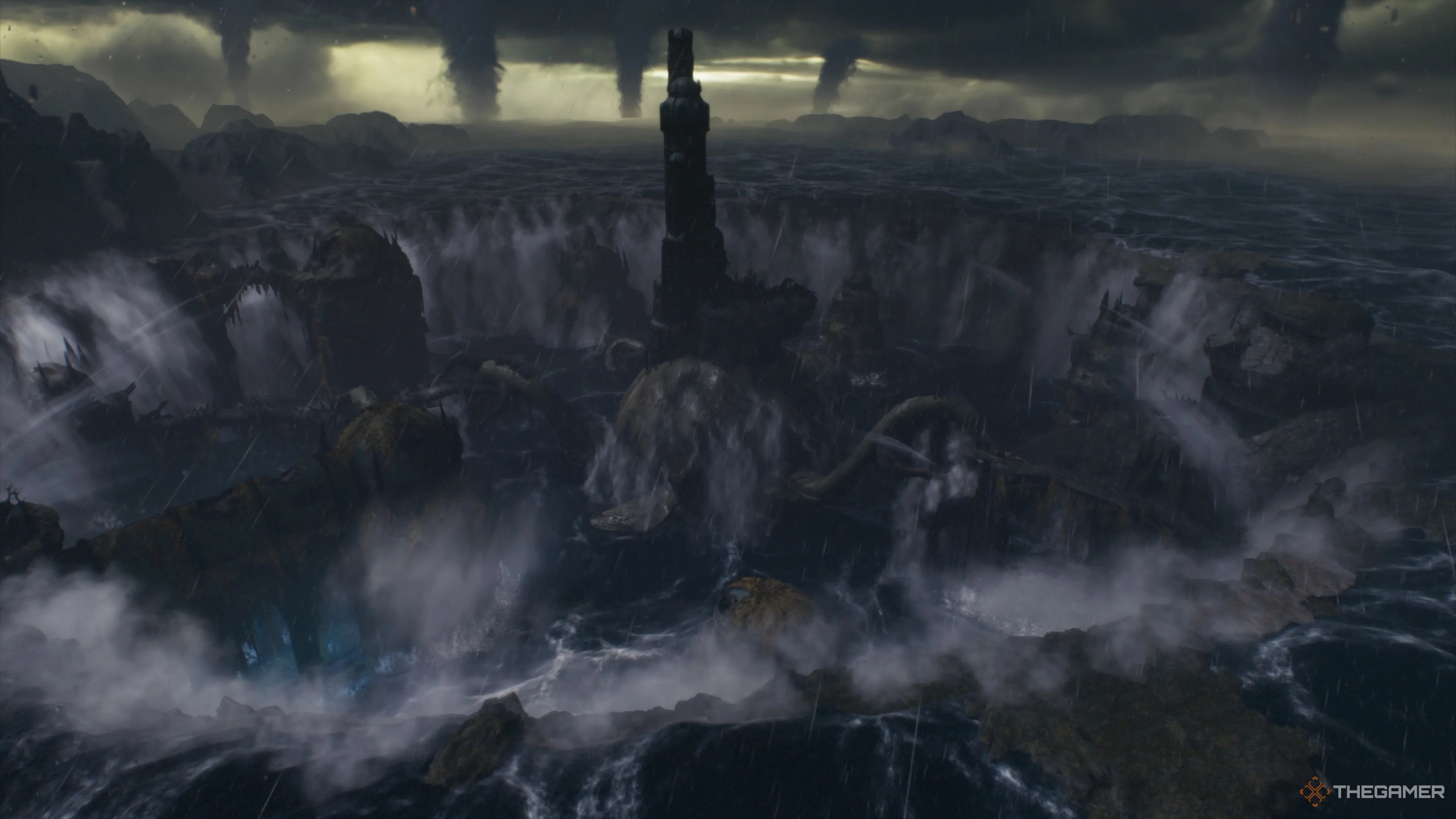 A pulled out view of the Spire Of Nerathul in Doom The Dark Ages.