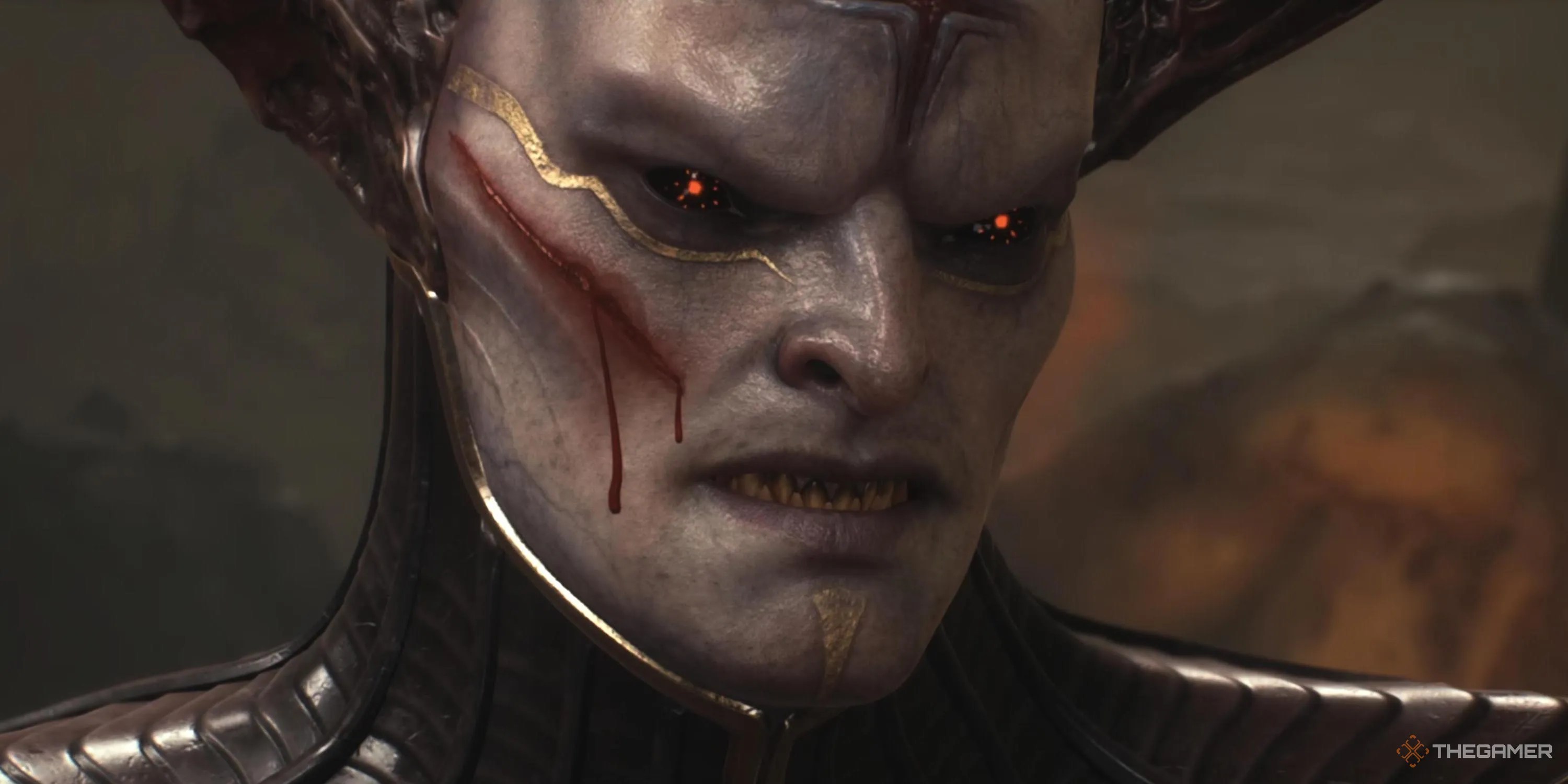 Enhanced Ahzrak with a cut on his face in Doom: The Dark Ages.
