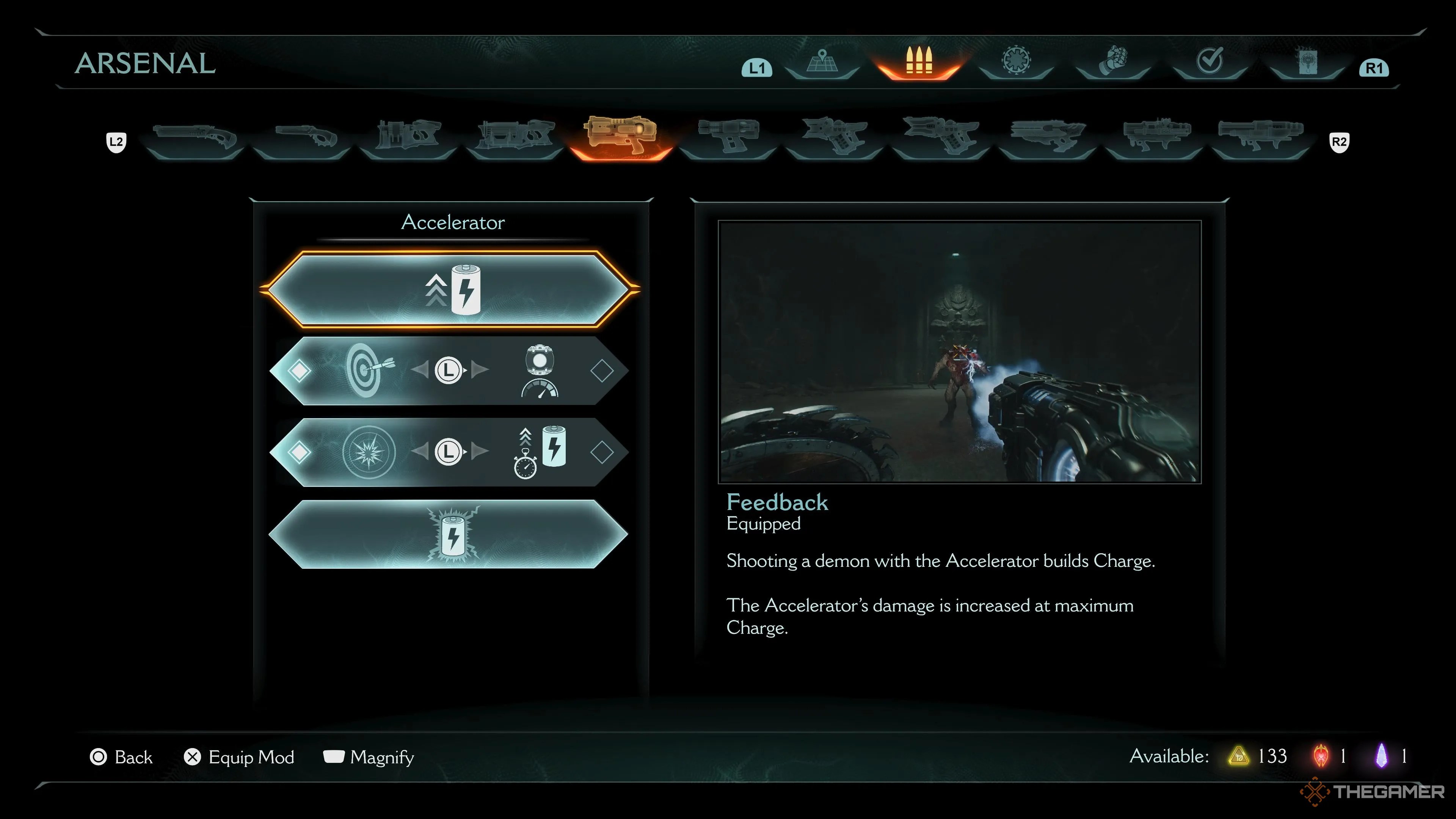 The Accelerator upgrade screen in Doom: The Dark Ages.