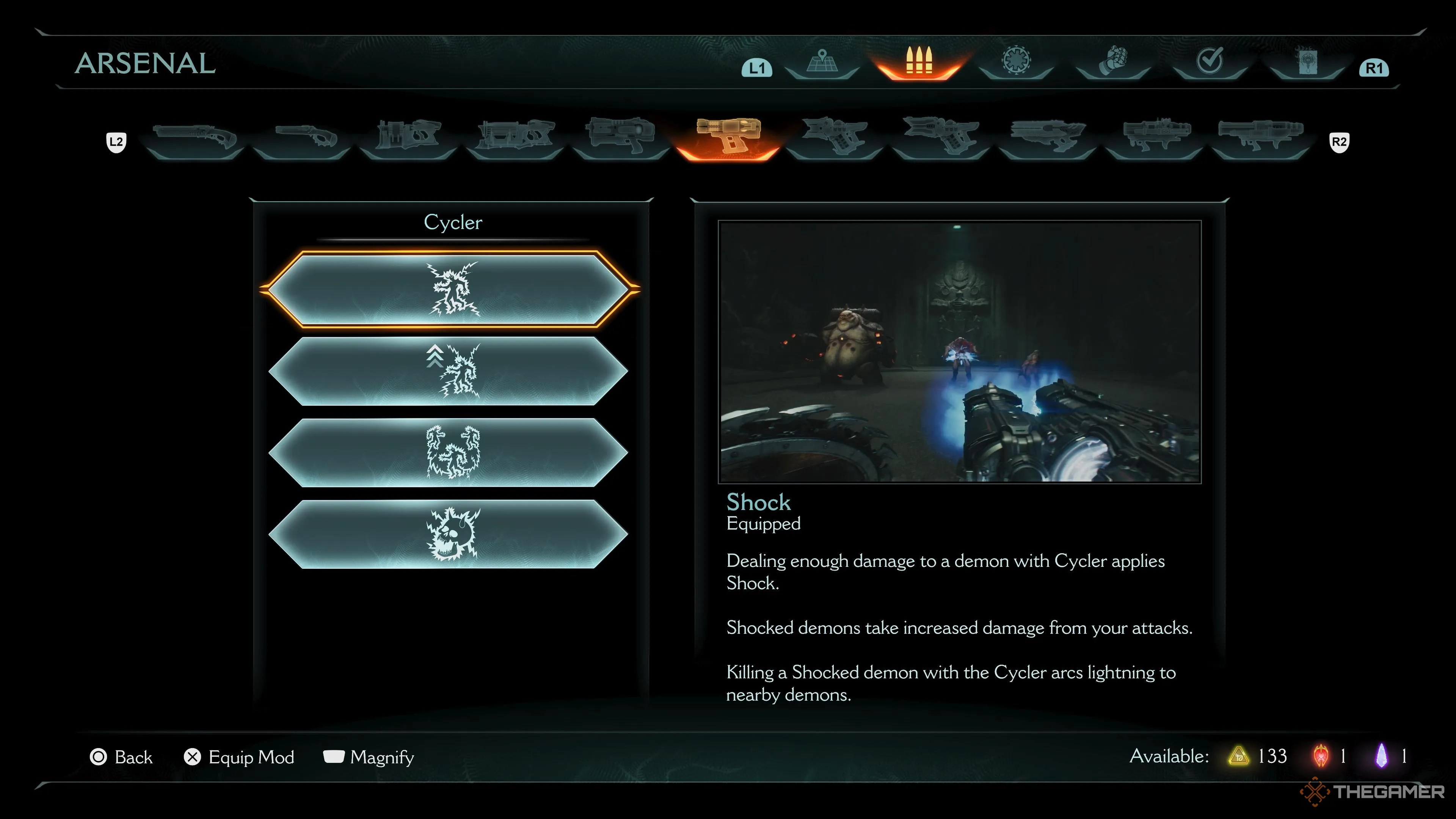 The Cycler upgrade screen in Doom: The Dark Ages.