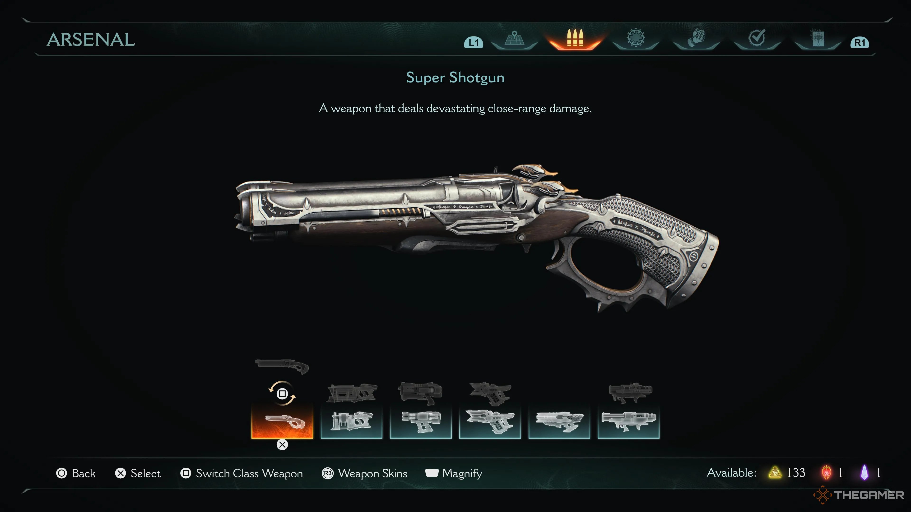 All the guns in the Arsenal screen in Doom: The Dark Ages.