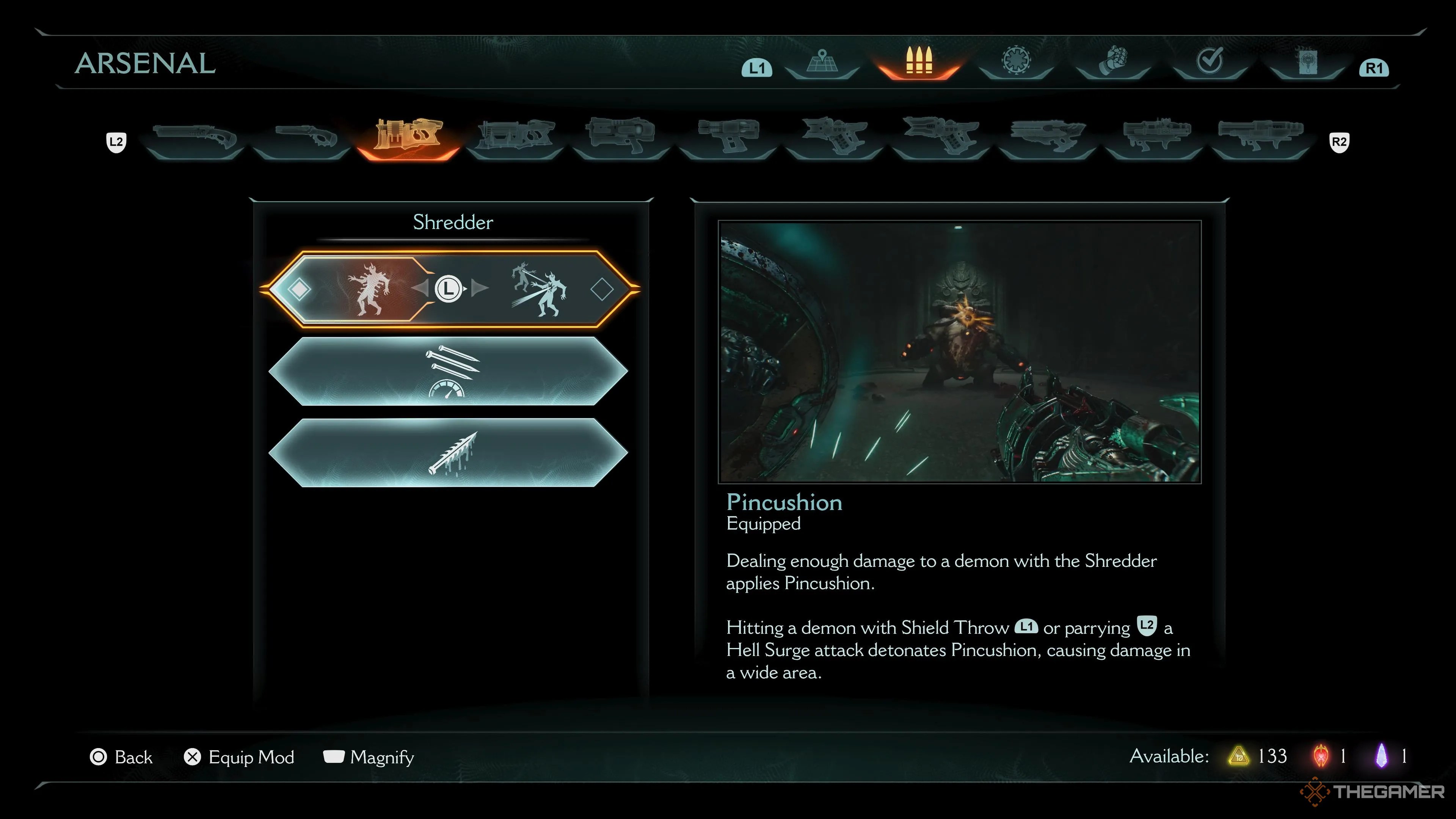 The Shredder upgrade screen in Doom: The Dark Ages.