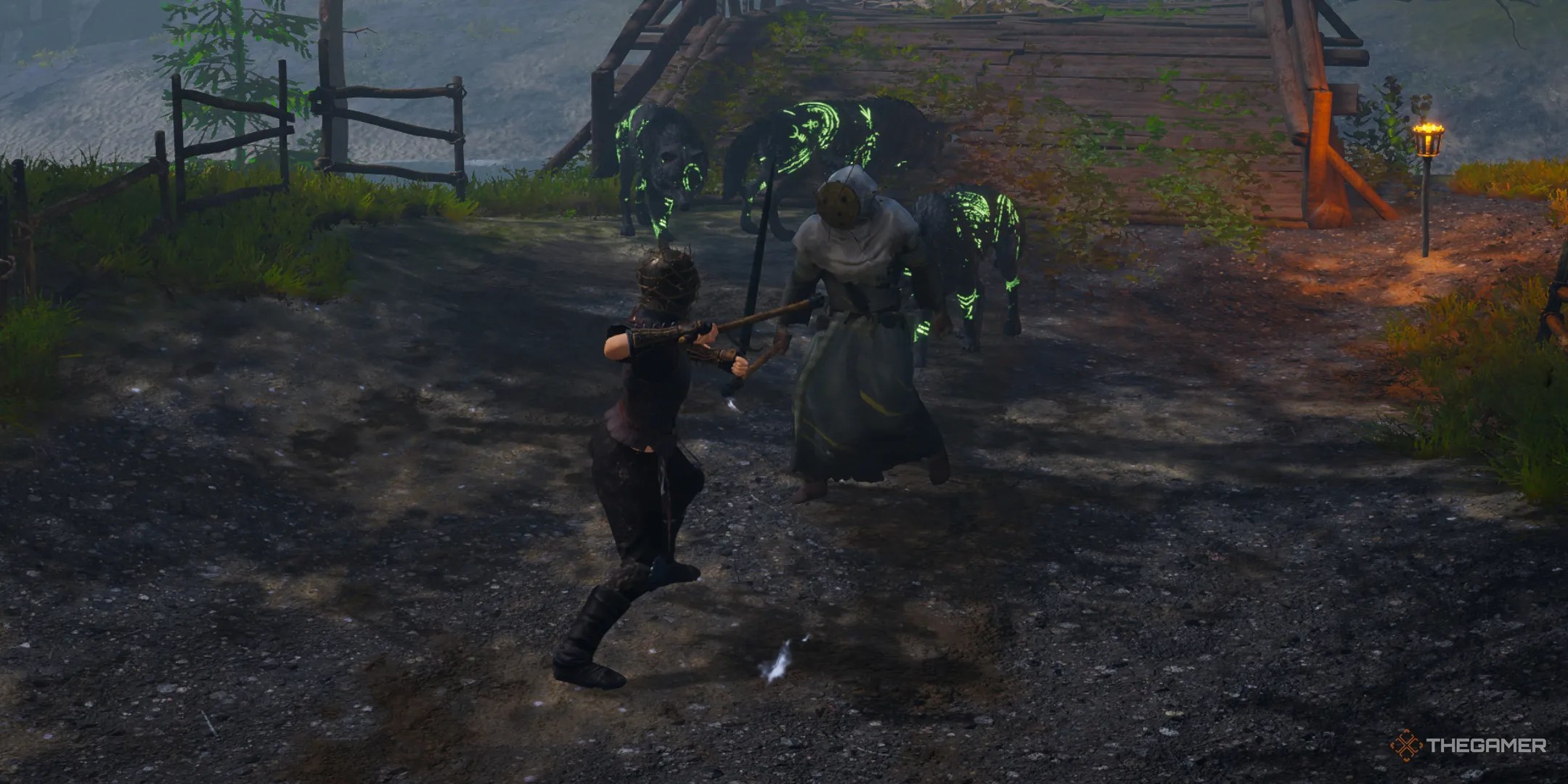 Fighting Broc while being backed up by summoned wolves in Tainted Grail.
