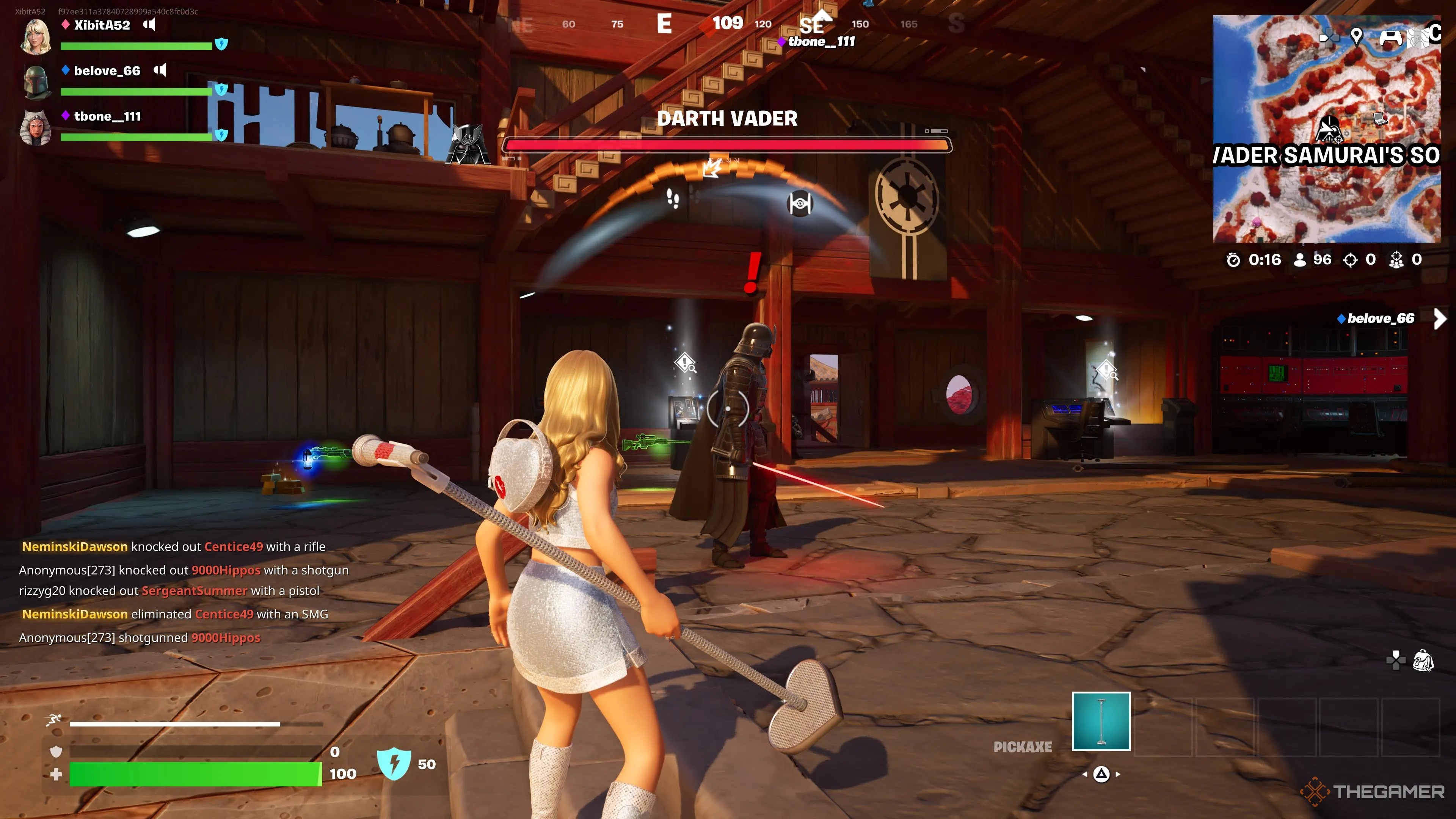 Sabrina Carpenter meeting Darth Vader Samurai in Fortnite.