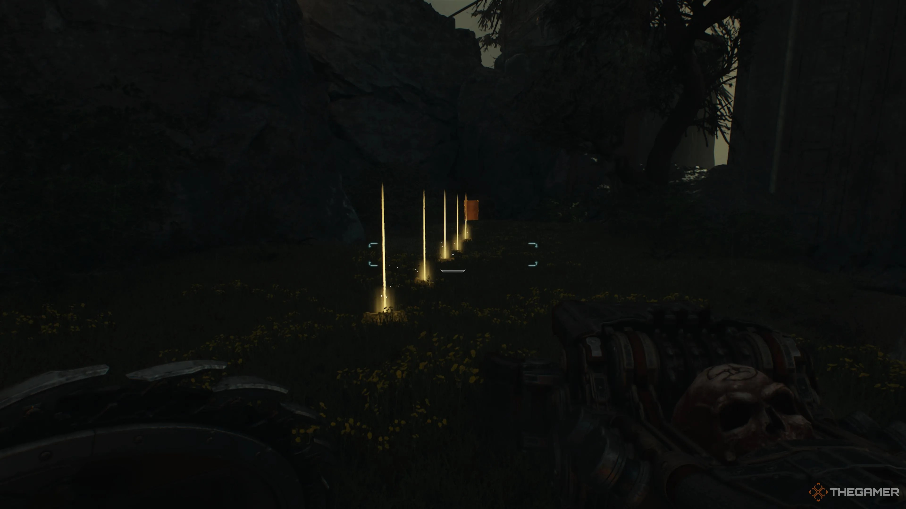 The trail of gold leading to a codex in the Siege Part 1 stage of Doom The Dark Ages.