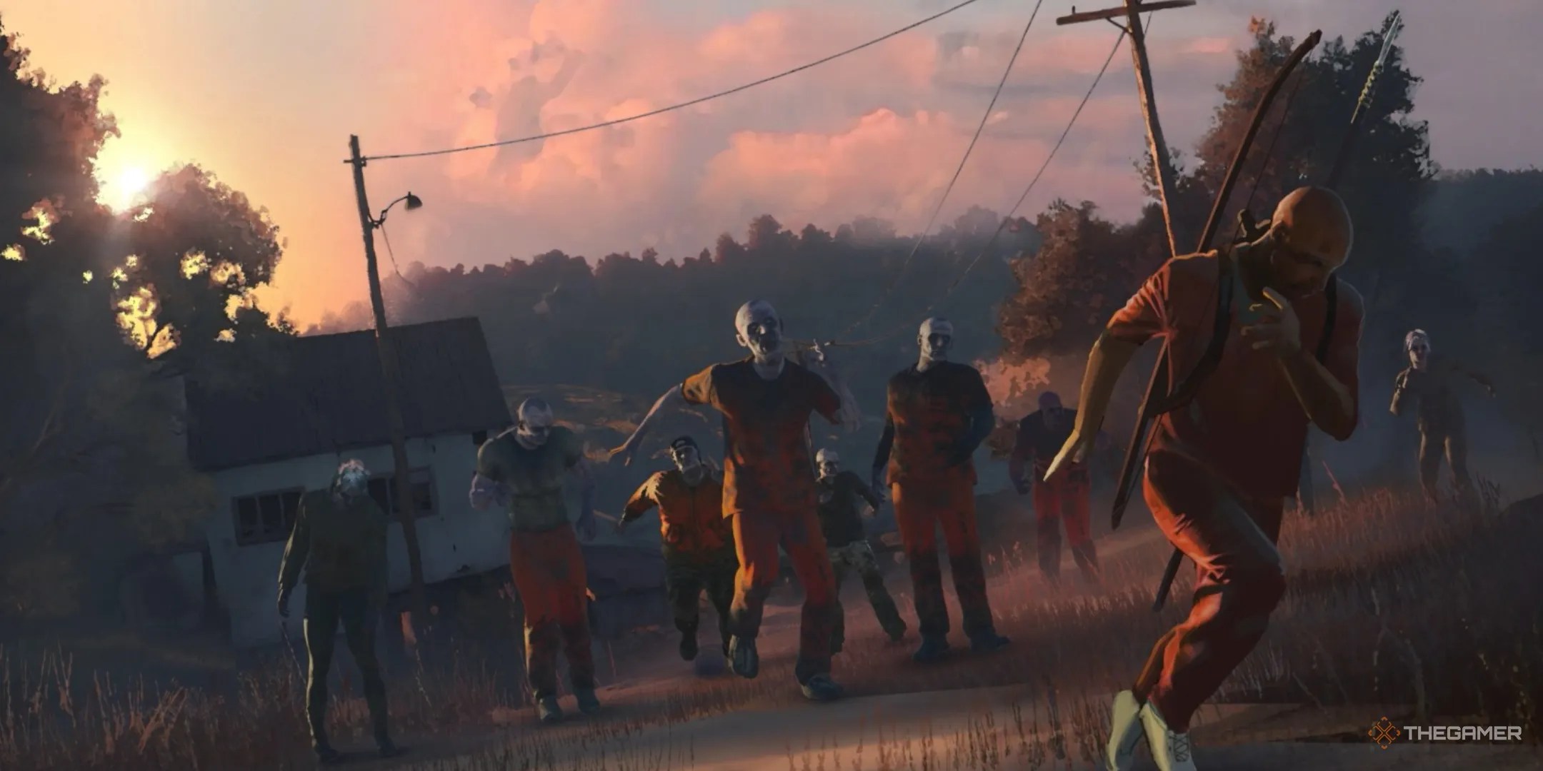a prisoner flees from a swarm of puppets in the intro to SCUM.