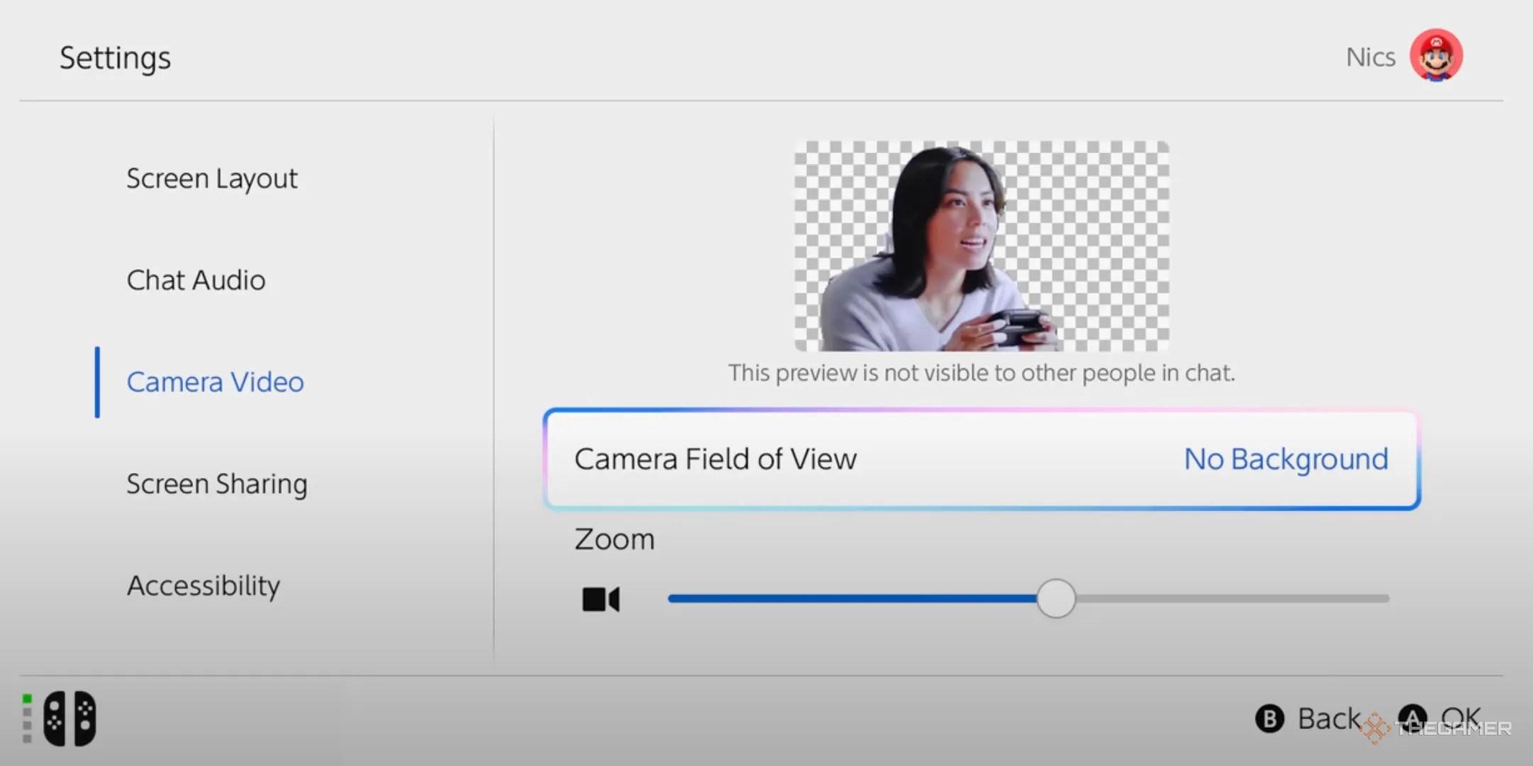 Selecting the background in the GameChat video.