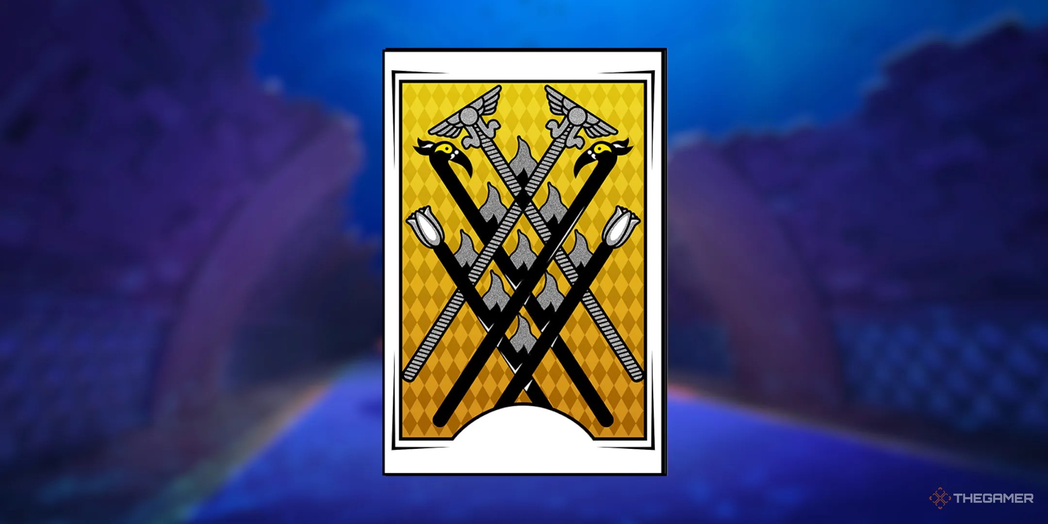 A Revelation Card with multiple staffs crossing in Persona 5 The Phantom X.
