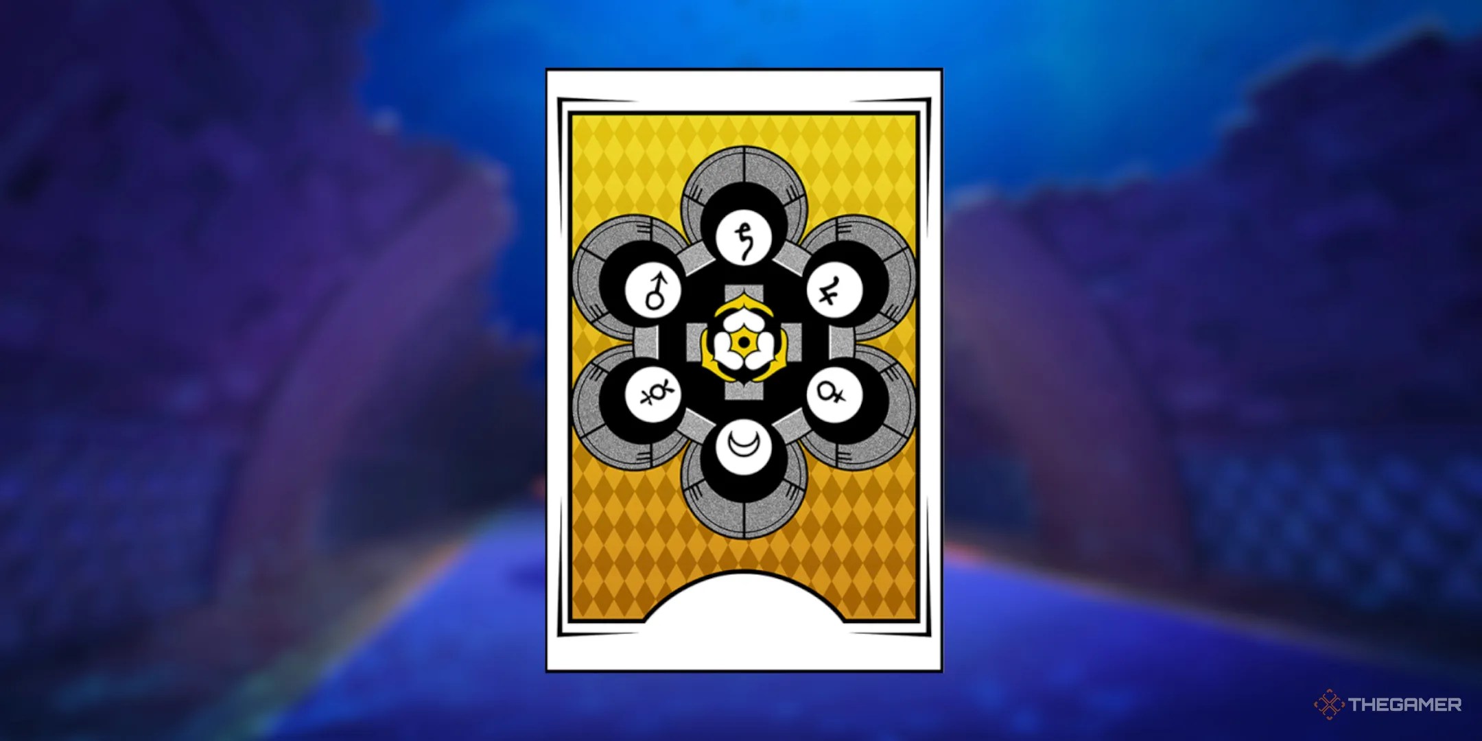 A Revelation Card with six conjoined circles with zodiac symbols drawn on them in Persona 5 The Phantom X.