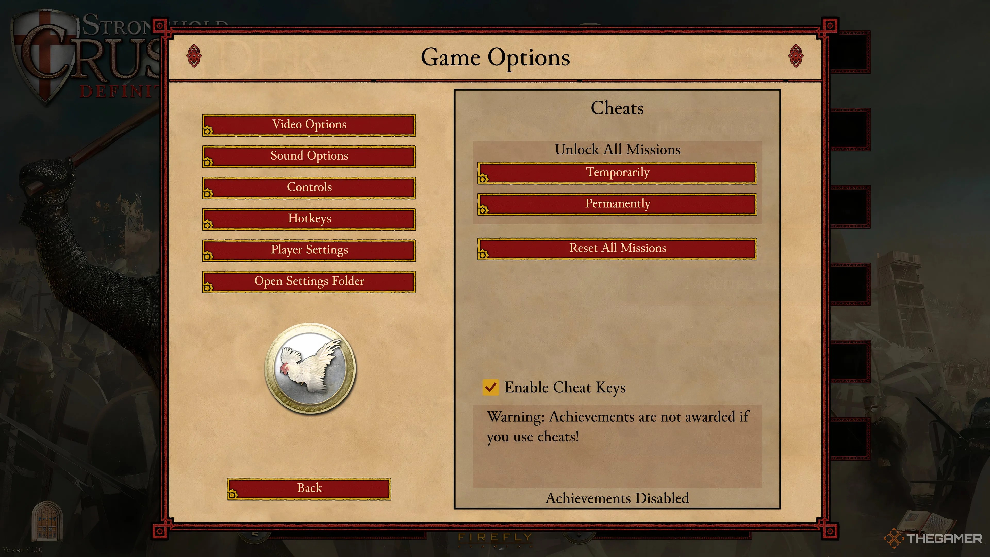 Cheats and Chicken Button in Stronghold Crusader Definitive Edition.-1