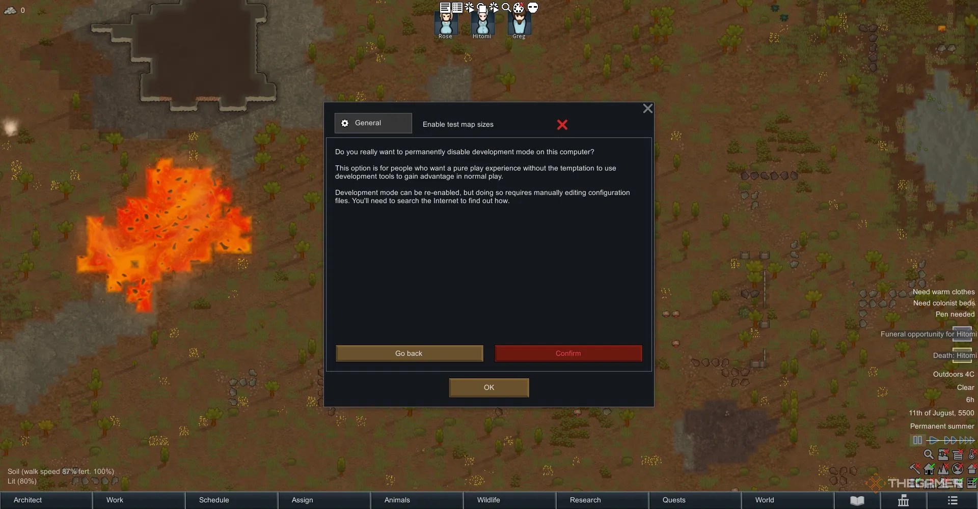 Disabling the dev menu in Rimworld.