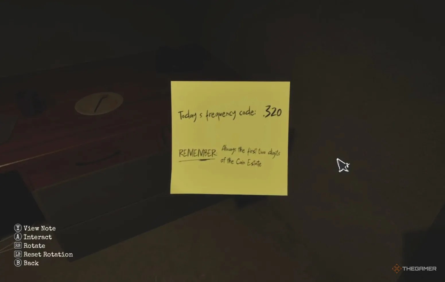 Frequency code post-it needed for the code to get into the mansion in Dead Take.